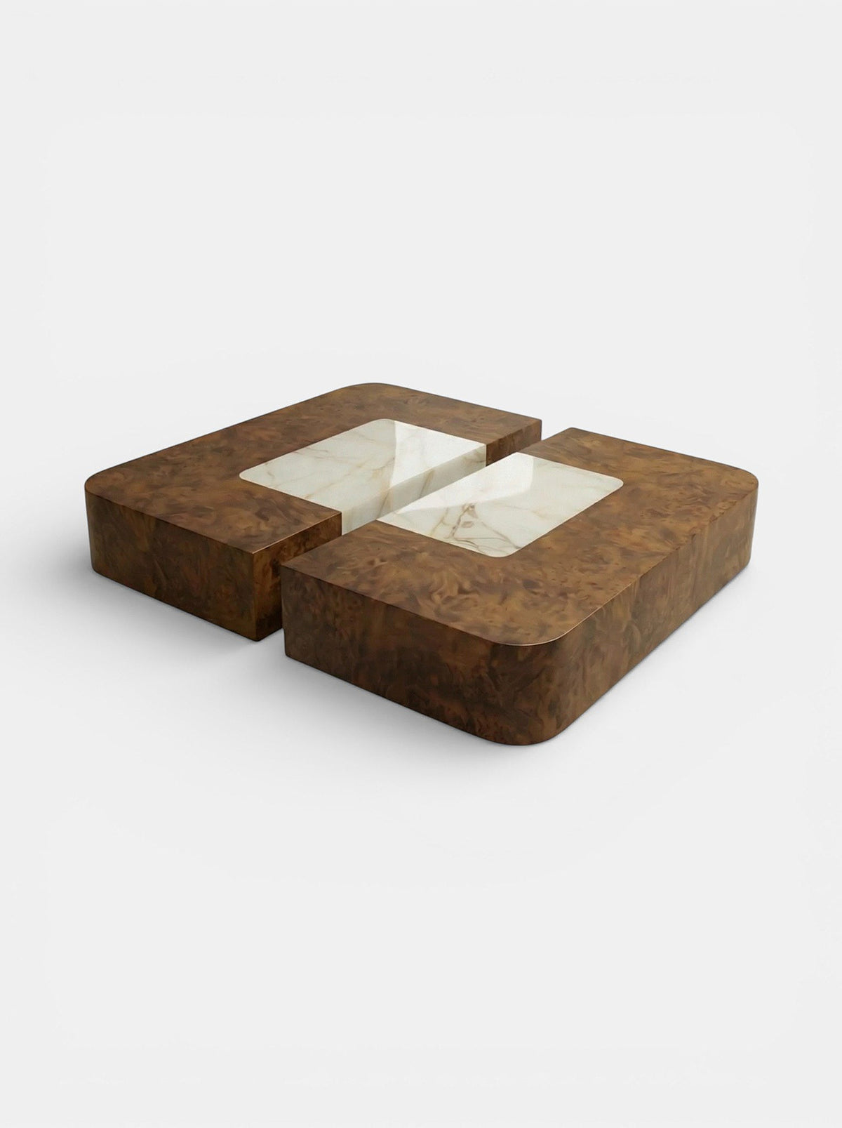 Baci Burl Wood and Shell Onyx Coffee Table — side angle