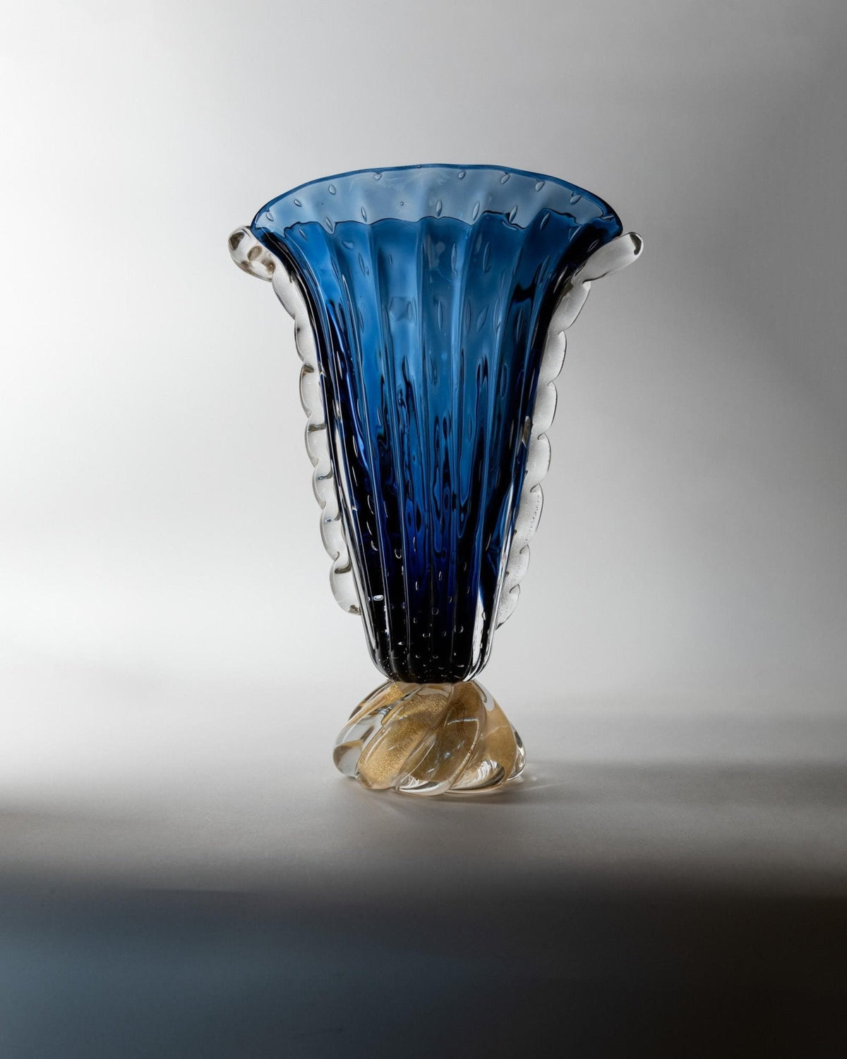 Vintage 19060s Murano Glass Vase by Barovier, Royal Blue with Gold, Bubble Glass, Twisted Texture, Italian Art Glass, Elegant Gift Idea — view 14