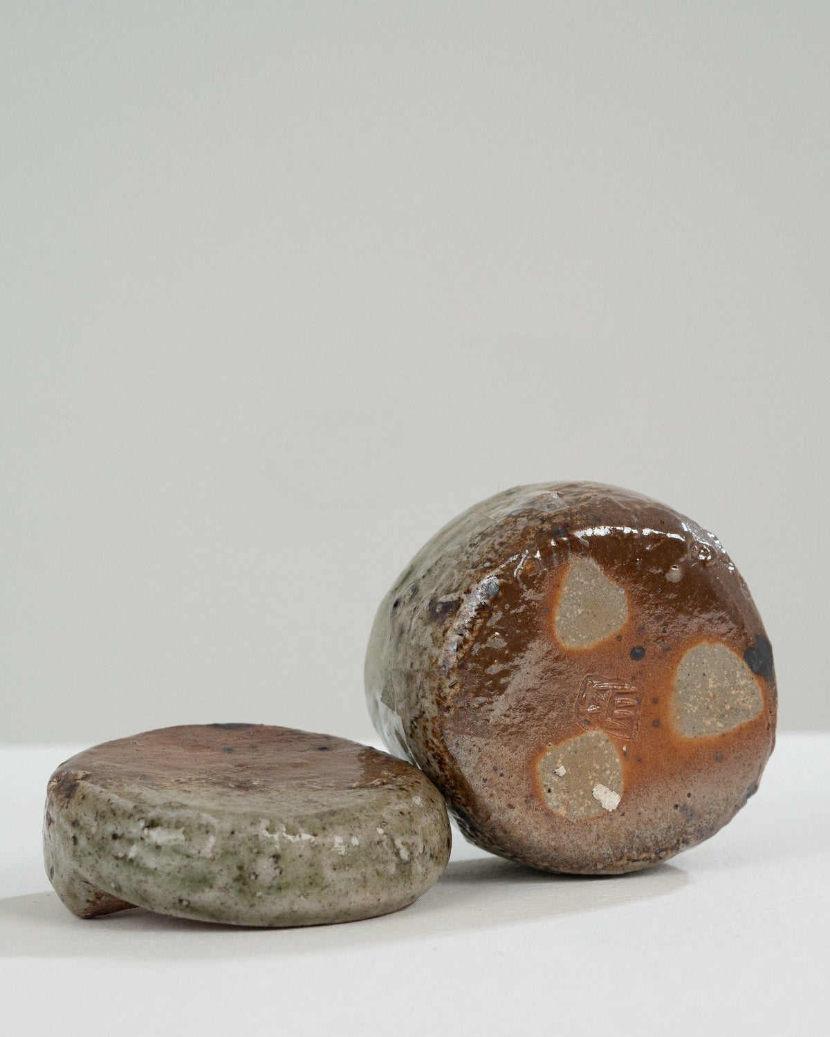 Cut section detail of Barbara Delfosse stoneware box with lid