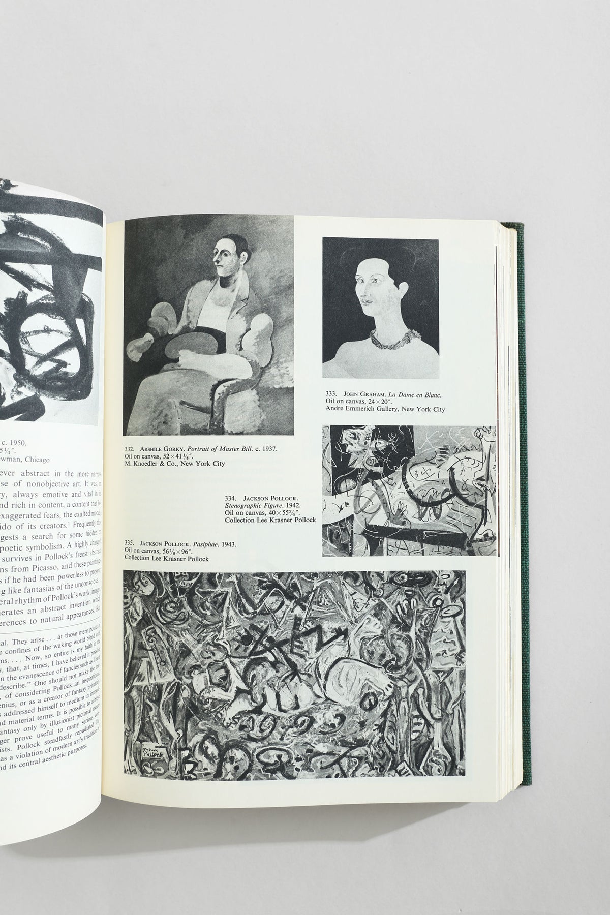 Open American art book showing Jackson Pollock paintings and portraits