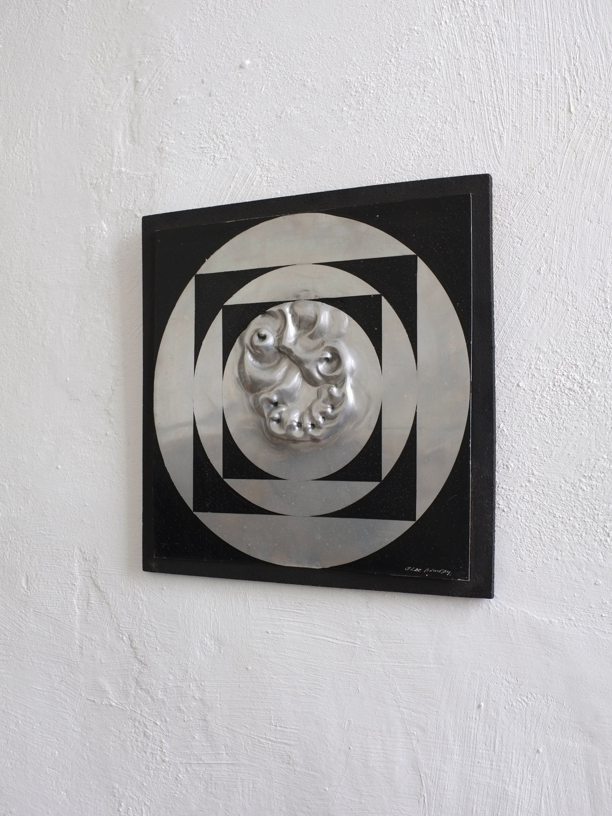 Vintage Swedish wall sculpture with metallic face relief by Olle Blad
