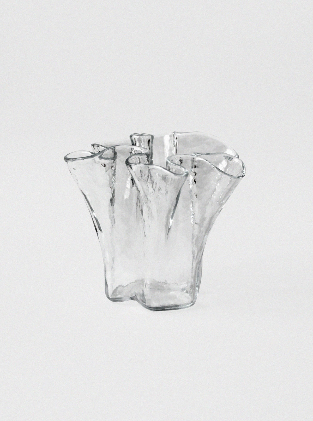 Clear glass Muurla vase with organic curved rim and textured body