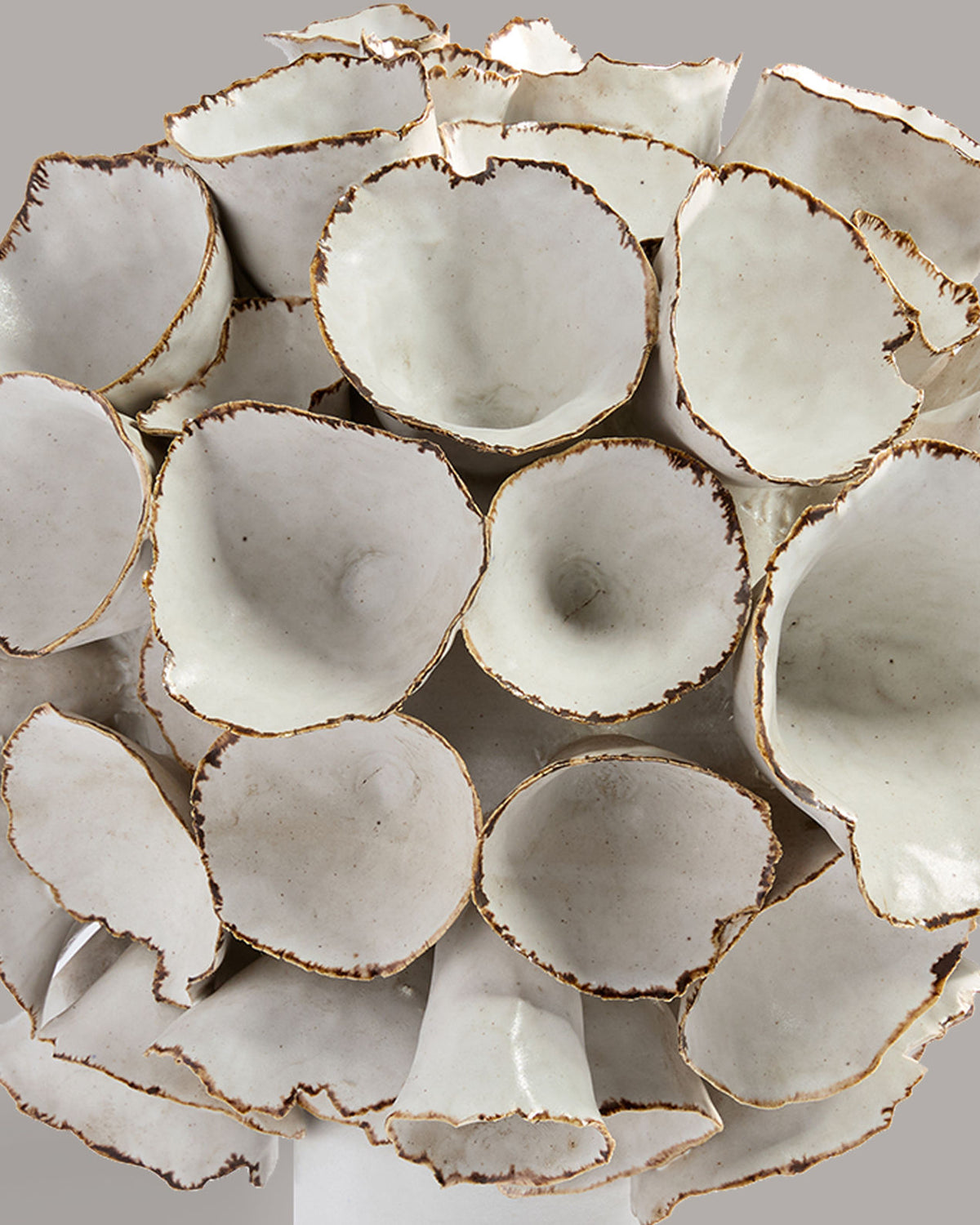 Interior detail view of large organic ceramic vase with sculptural form