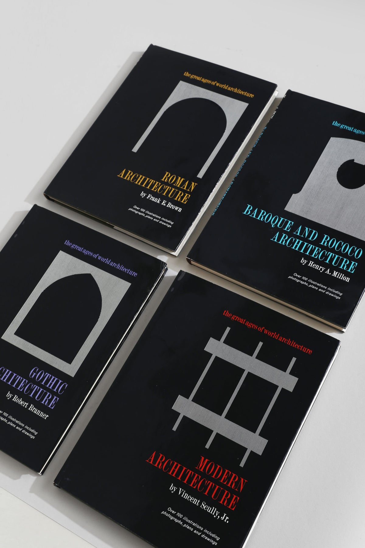 Four black architecture book covers from Great Ages of World Architecture series displayed in grid layout
