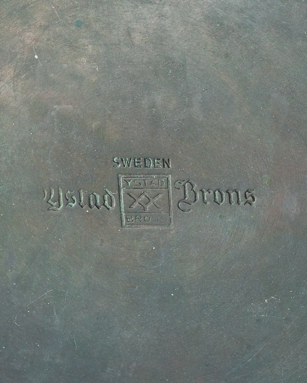 Maker's mark detail on Grace bronze vase by Ystad Metall Sweden