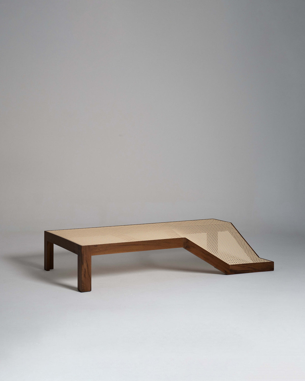 Cabana center table with woven cane top and walnut wood frame