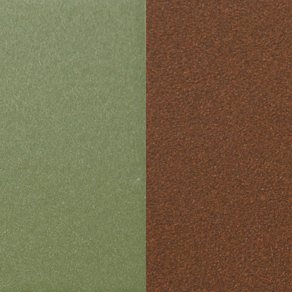 Double Jeu coffee table material detail showing green and brown finishes