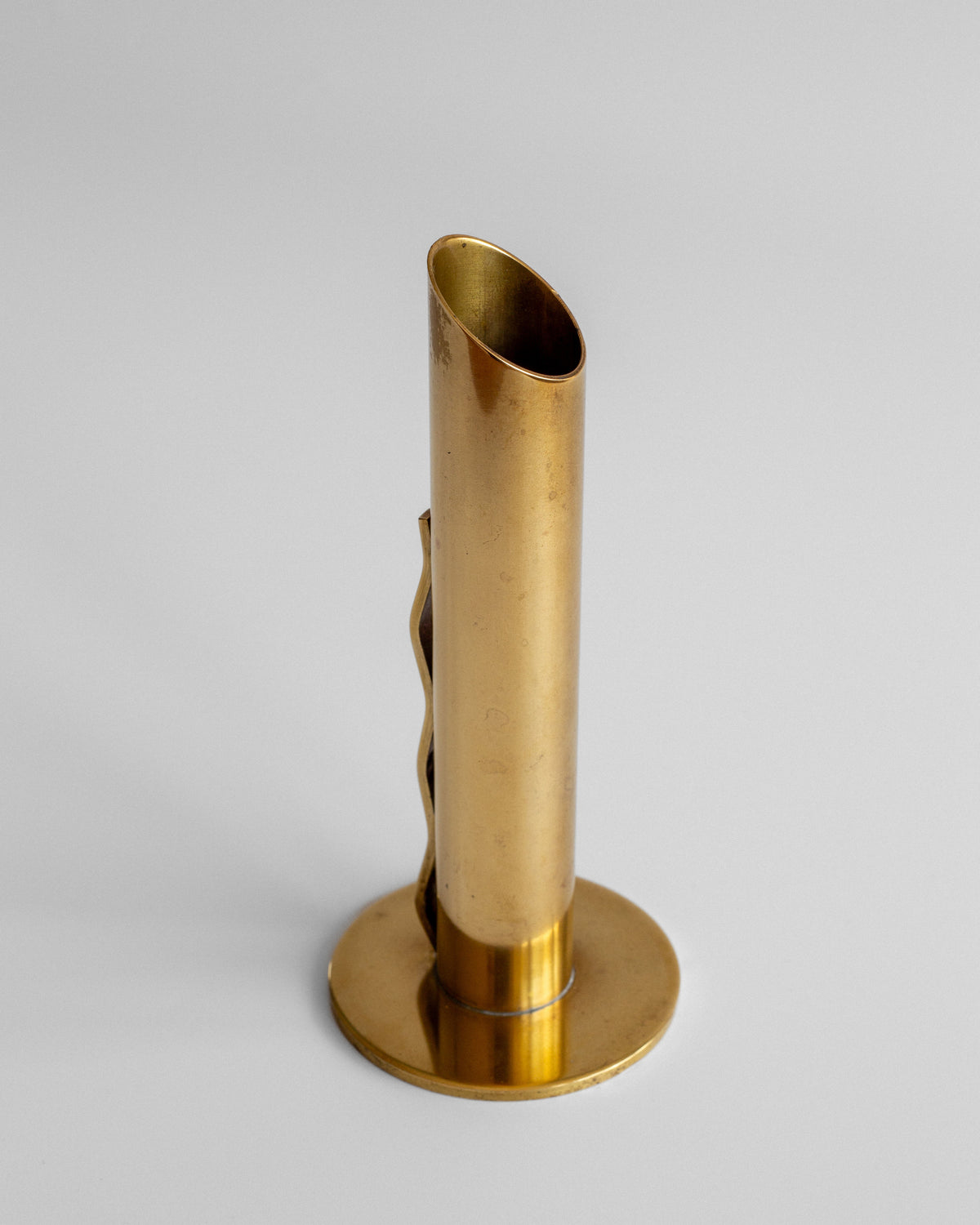Mid-Century brass vase by Ystad Metall angular profile view