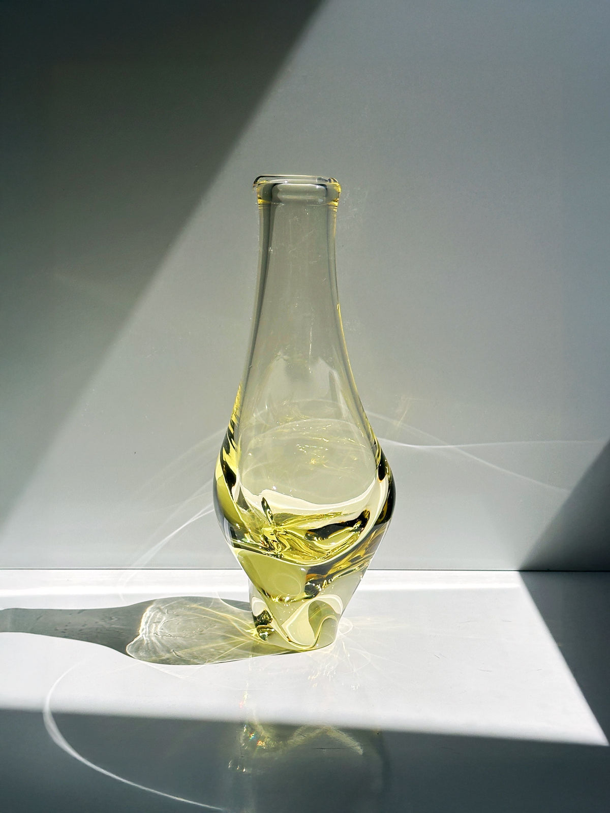 Bohemian citrine glass vase by Miroslav Klinger with twisted base