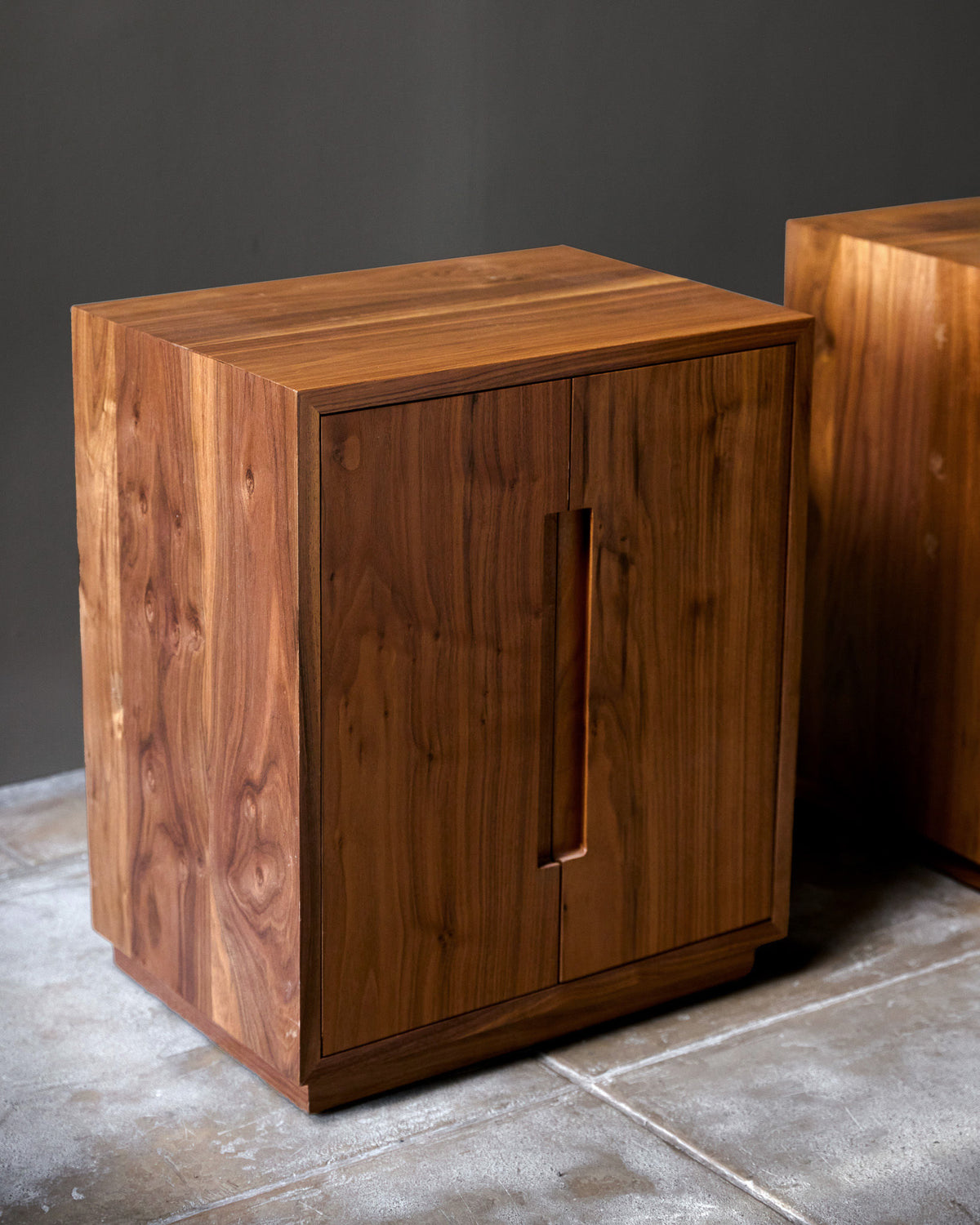 Pair of 'Bahia" Nightstands — side angle showing rich wood grain