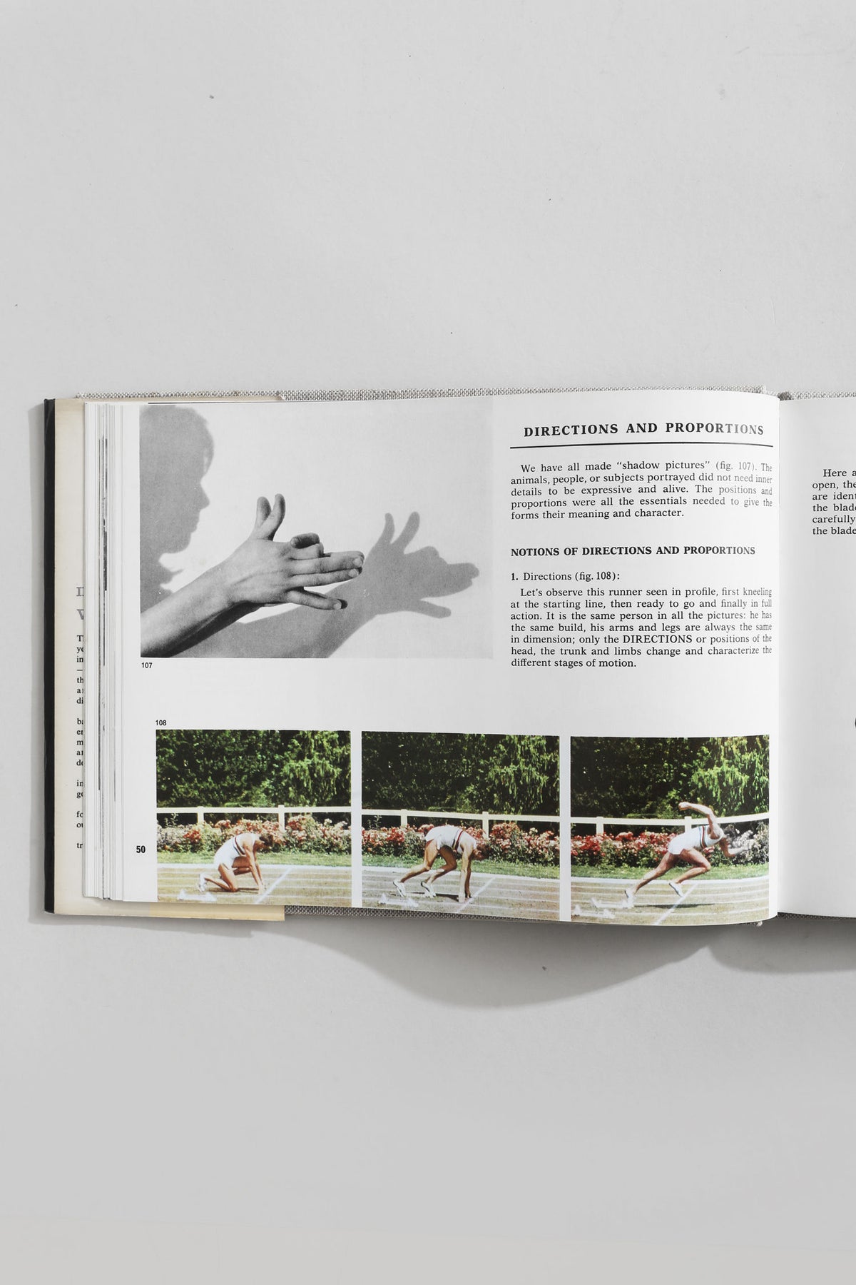 1968 visual arts textbook open showing motion studies and shadow techniques