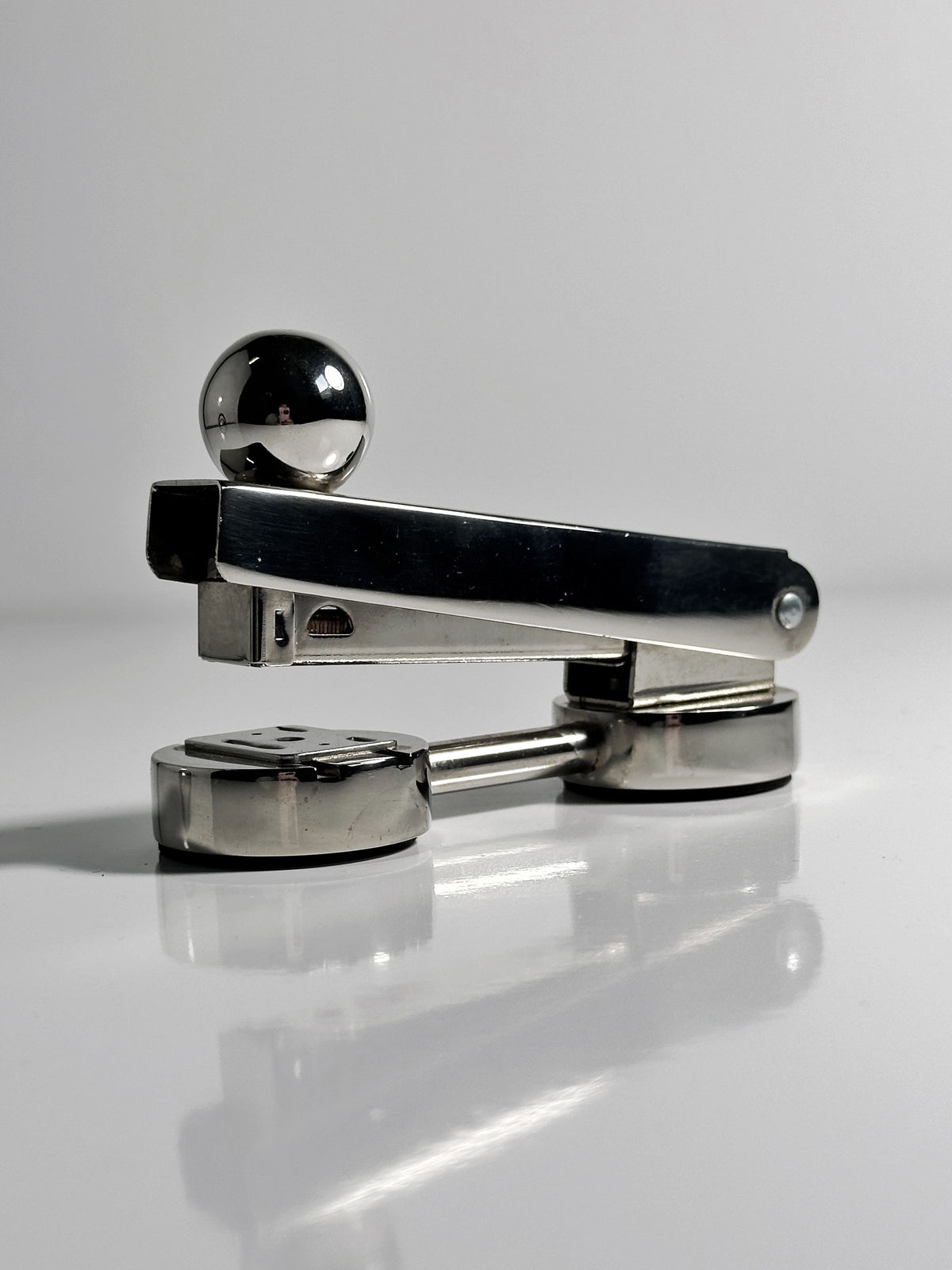 Chrome Art Deco desk set with spherical finial and circular base