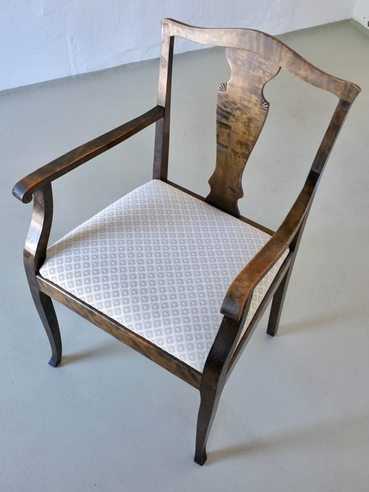 Swedish Grace satin birch armchair with geometric upholstery 1920s