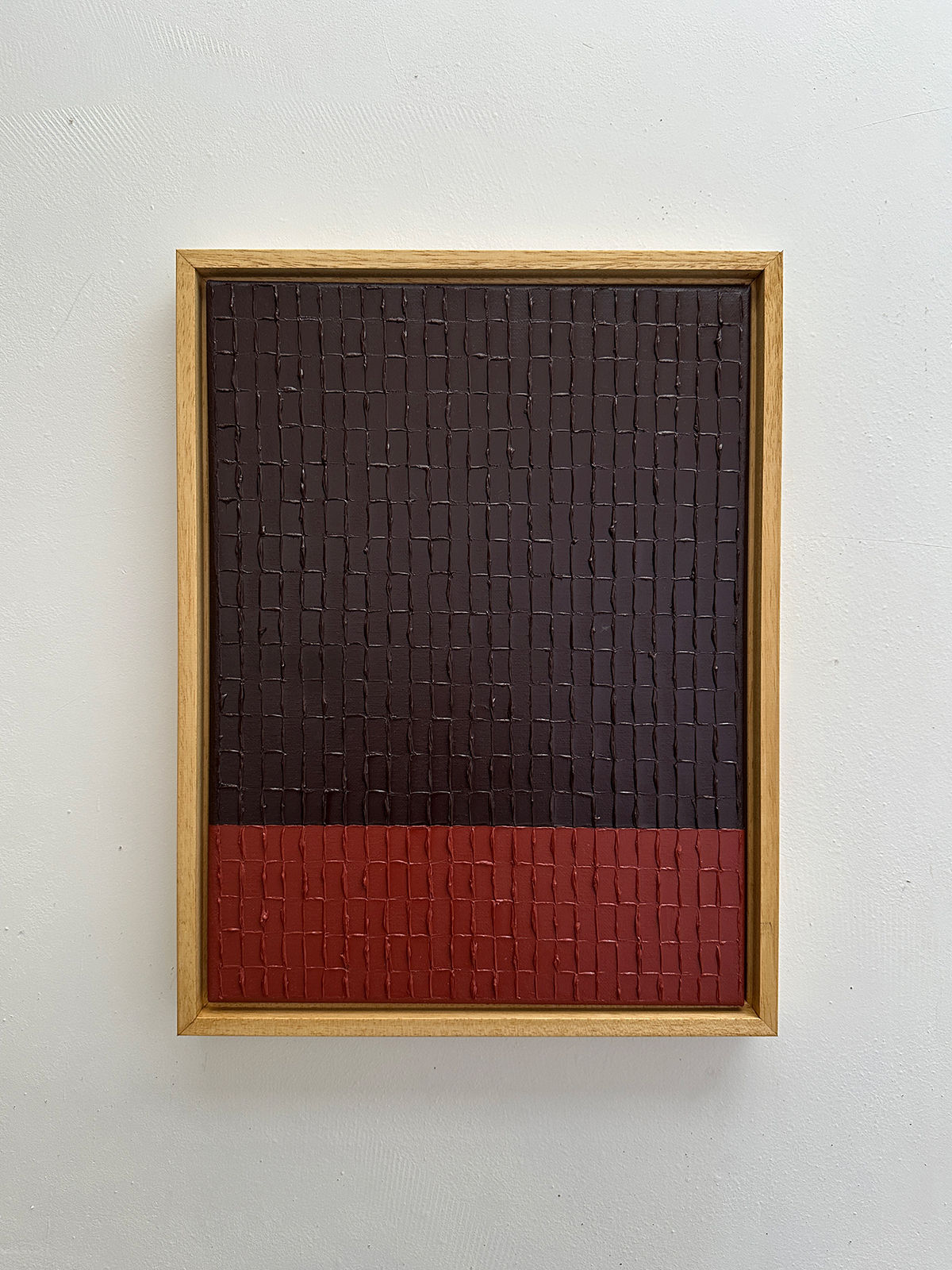 Abstract textured painting with dark brown and terracotta sections