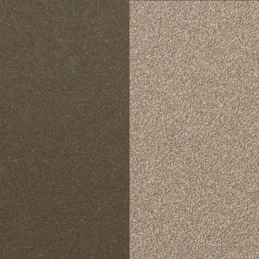 Material detail showing dark bronze and light beige textured surfaces of Double Jeu coffee table