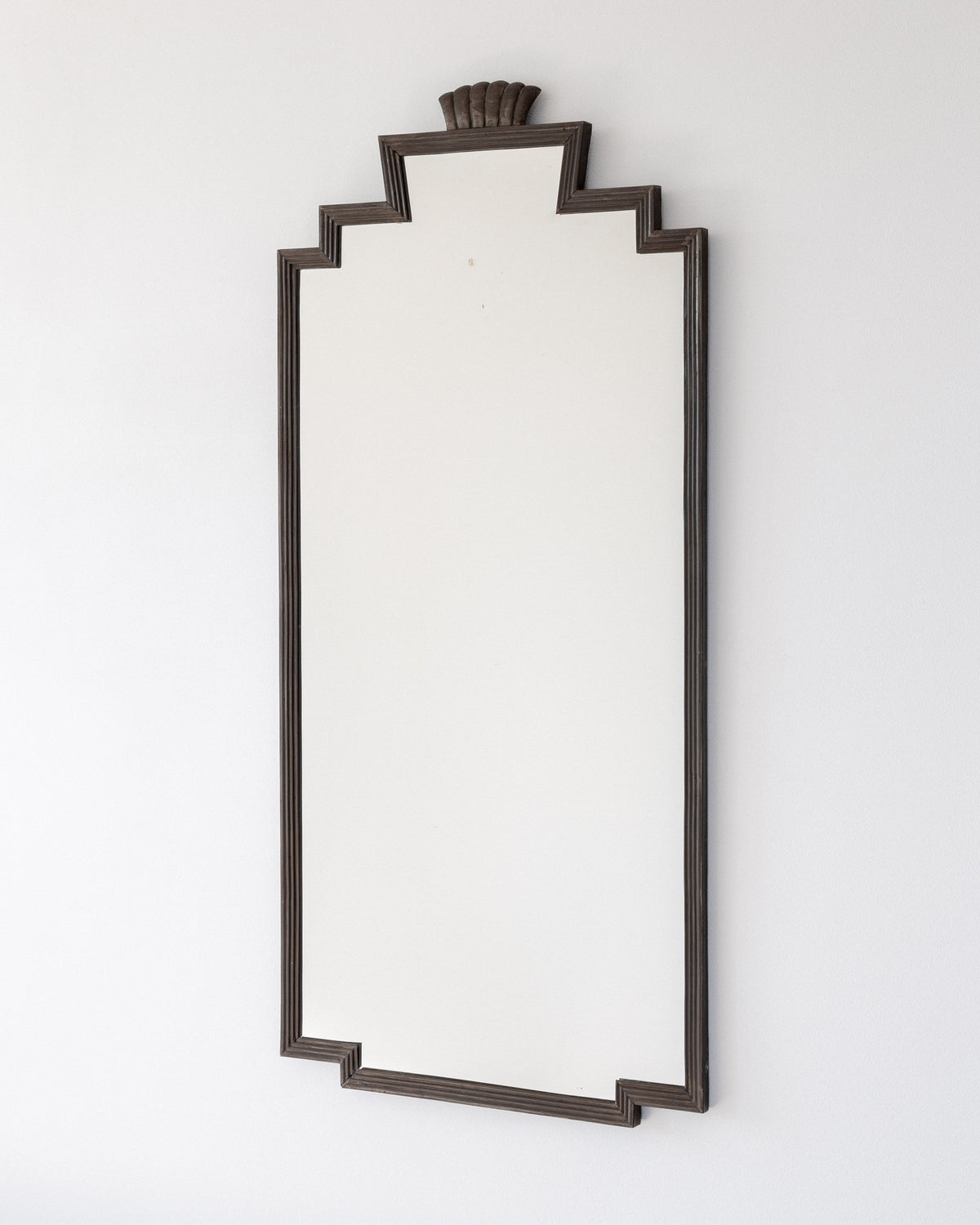 Art Deco bronze mirror with stepped crown detail, Swedish 1930s