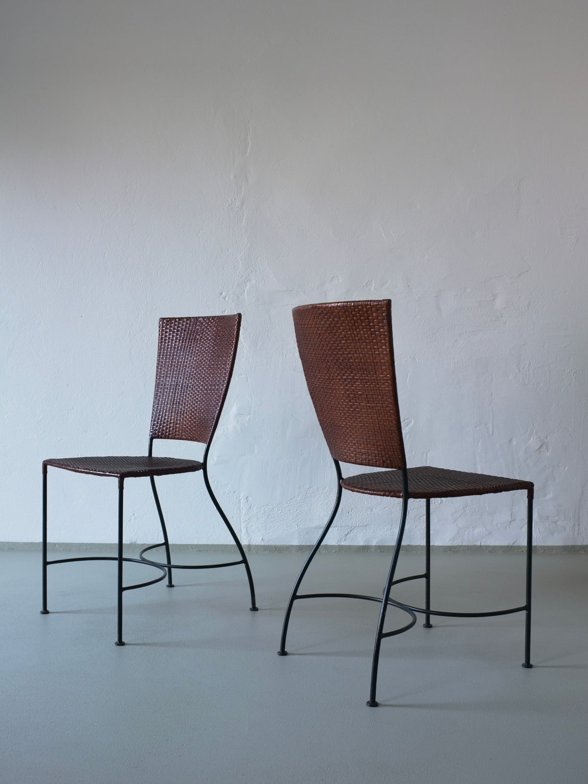 Two wrought iron wicker chairs, Belgium 1980s vintage design