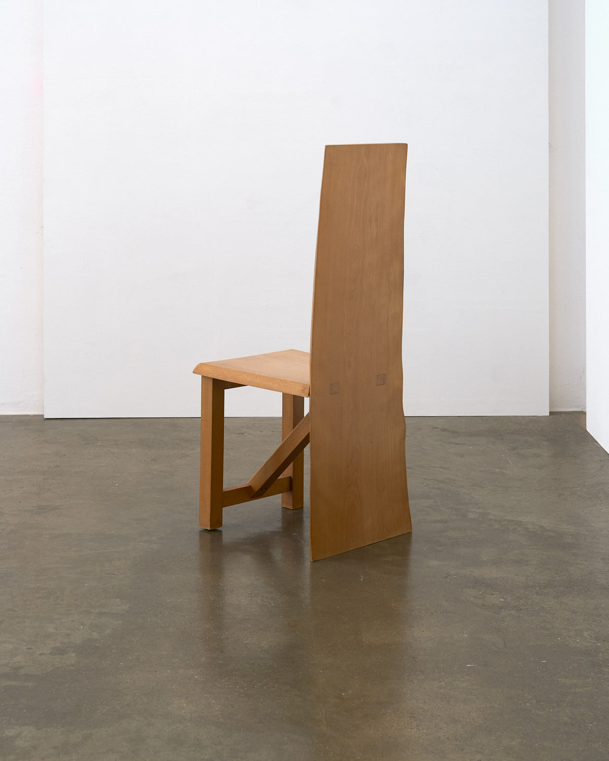 Postmodern oak high back chair profile view, 1990s design