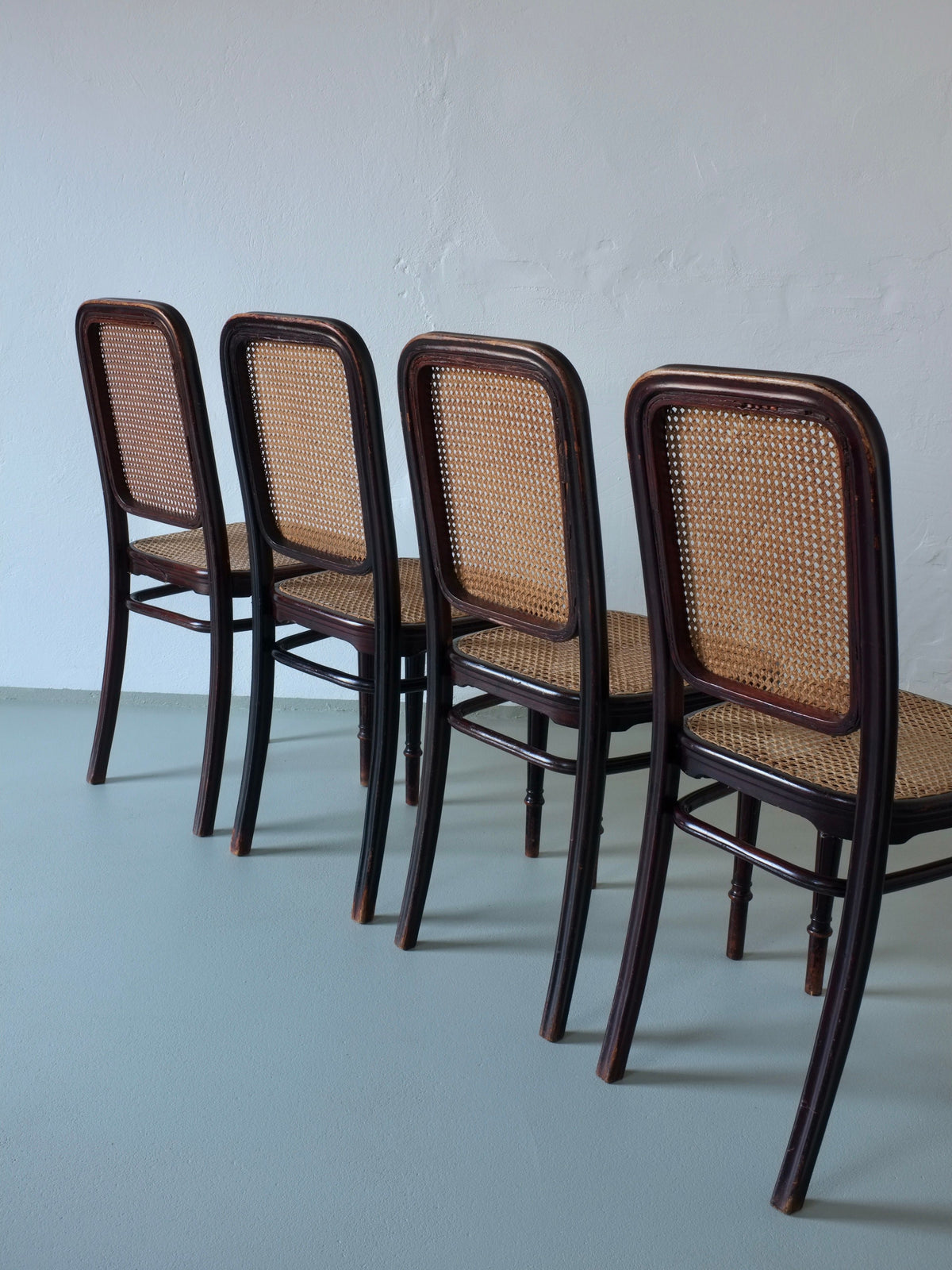 Four Thonet bentwood cane chairs stacked, Austria 1906 vintage