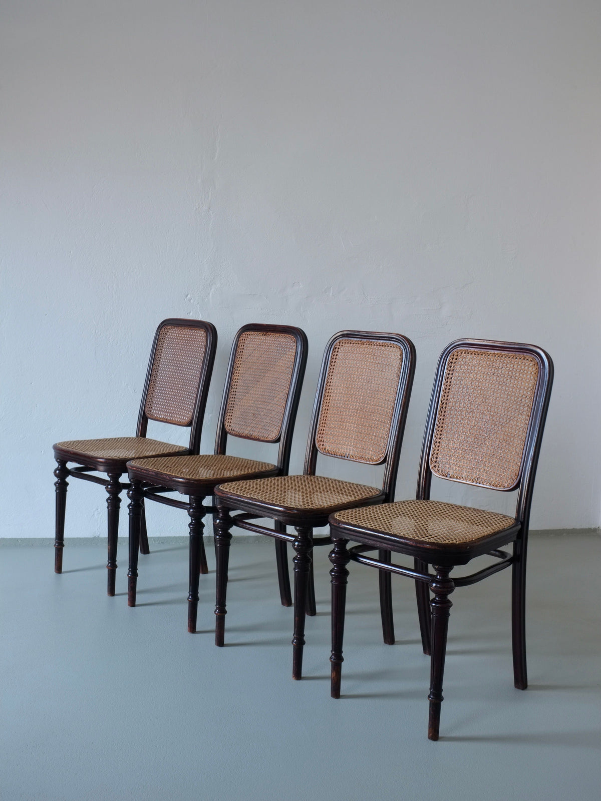 Four vintage Thonet bentwood cane chairs model 437 from 1906
