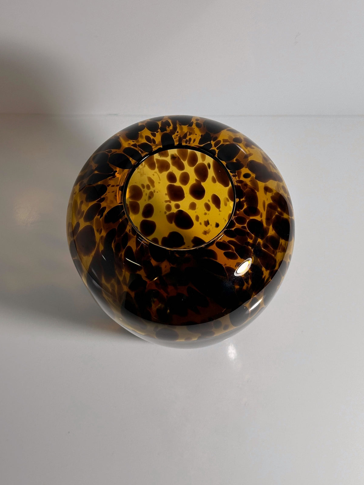 Tortoise shell pattern detail of vintage Murano glass vase 1960s