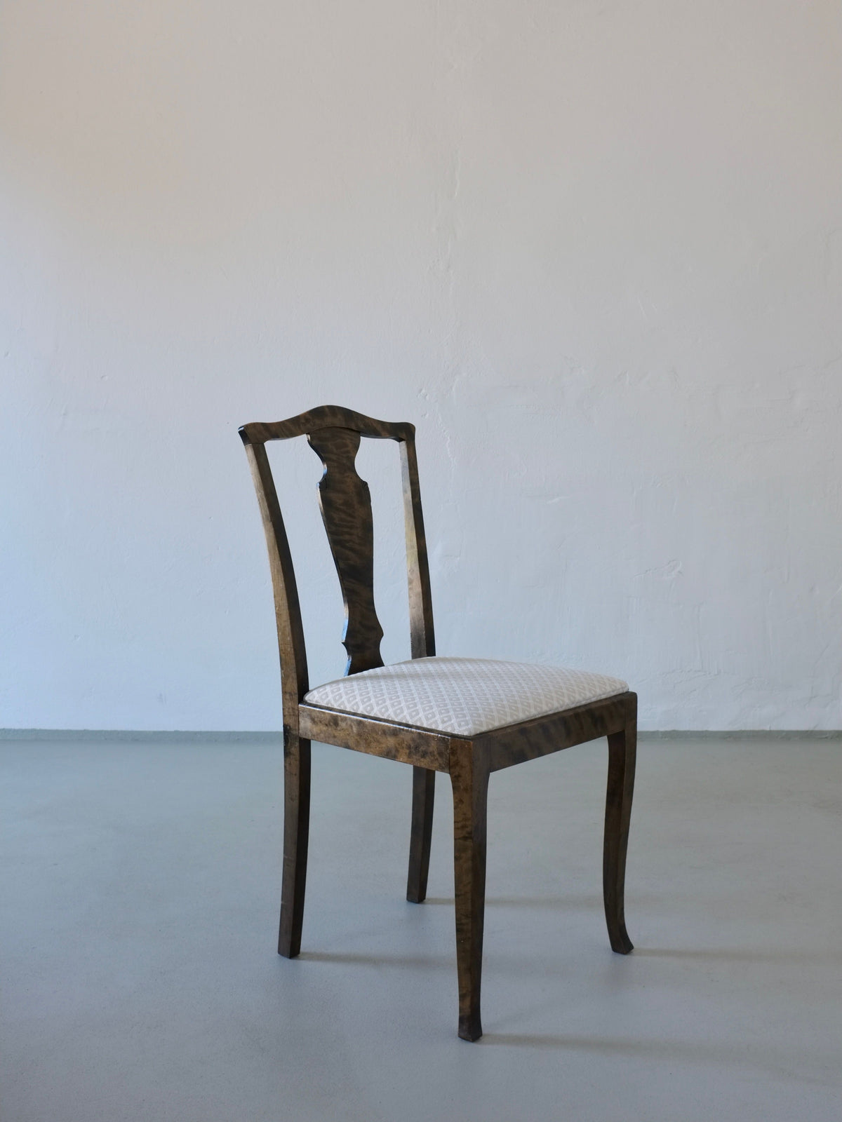 Swedish Grace satin birch dining chair with upholstered seat, 1920s