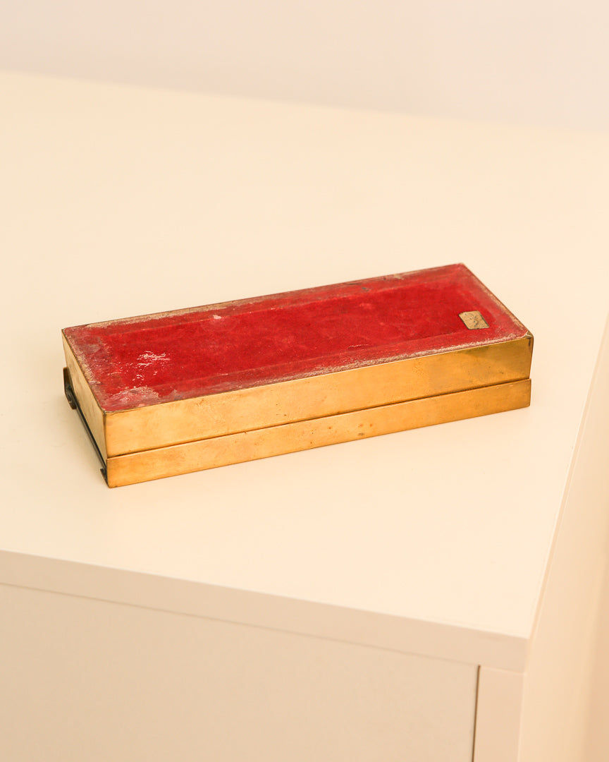 Vintage Italian brass box with red glass lid detail