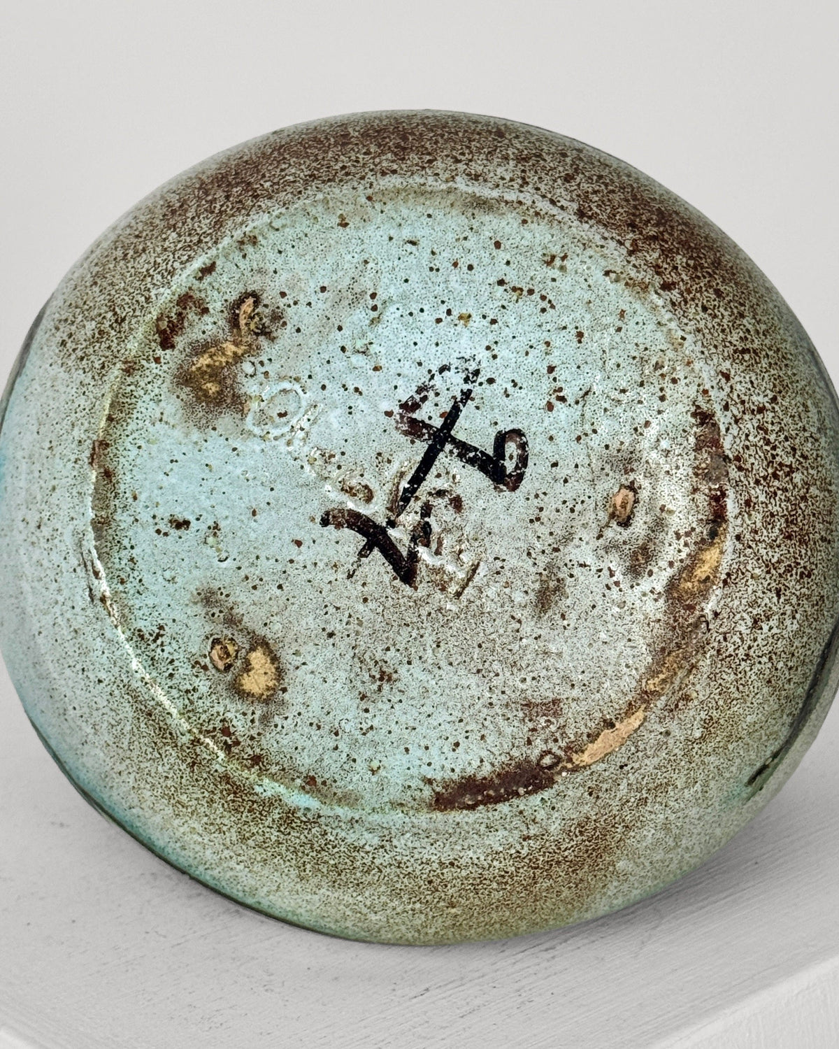 Interior view of speckled ceramic zoomorphic vase by Accolay potters