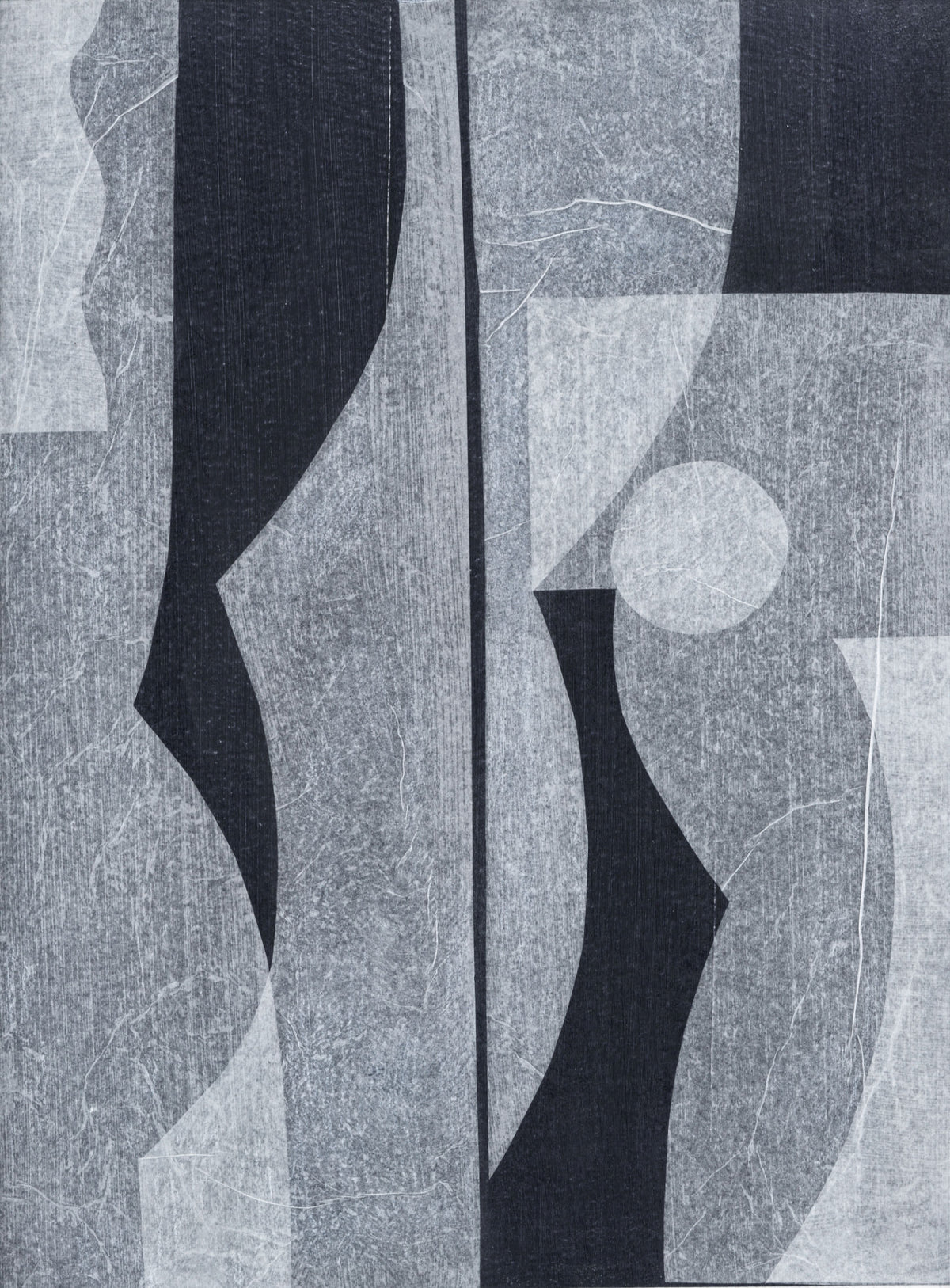 Abstract geometric mixed media drawing with dark and light angular shapes