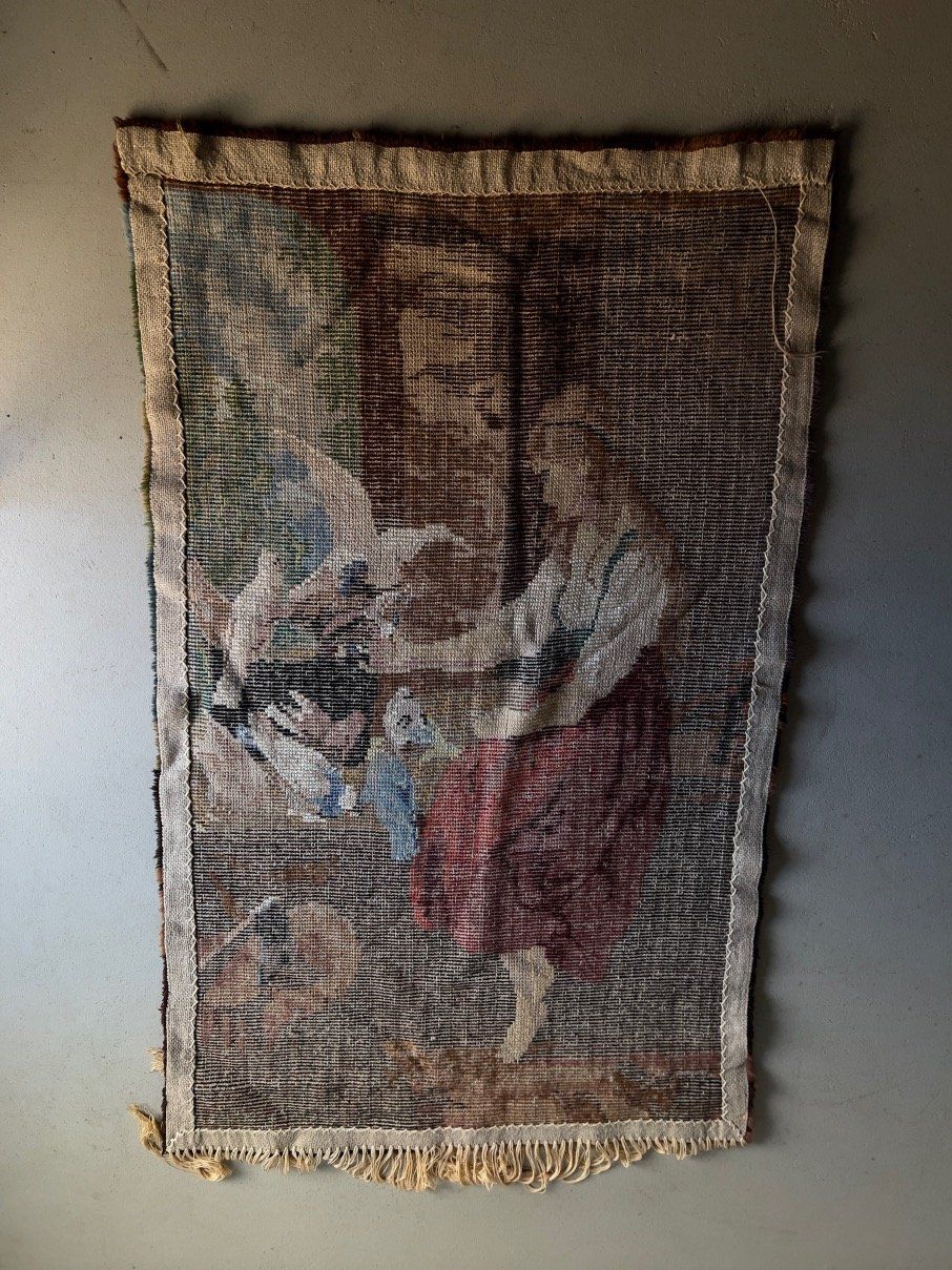 Vintage Swedish wool wall hanging with abstract woven pattern 1960s