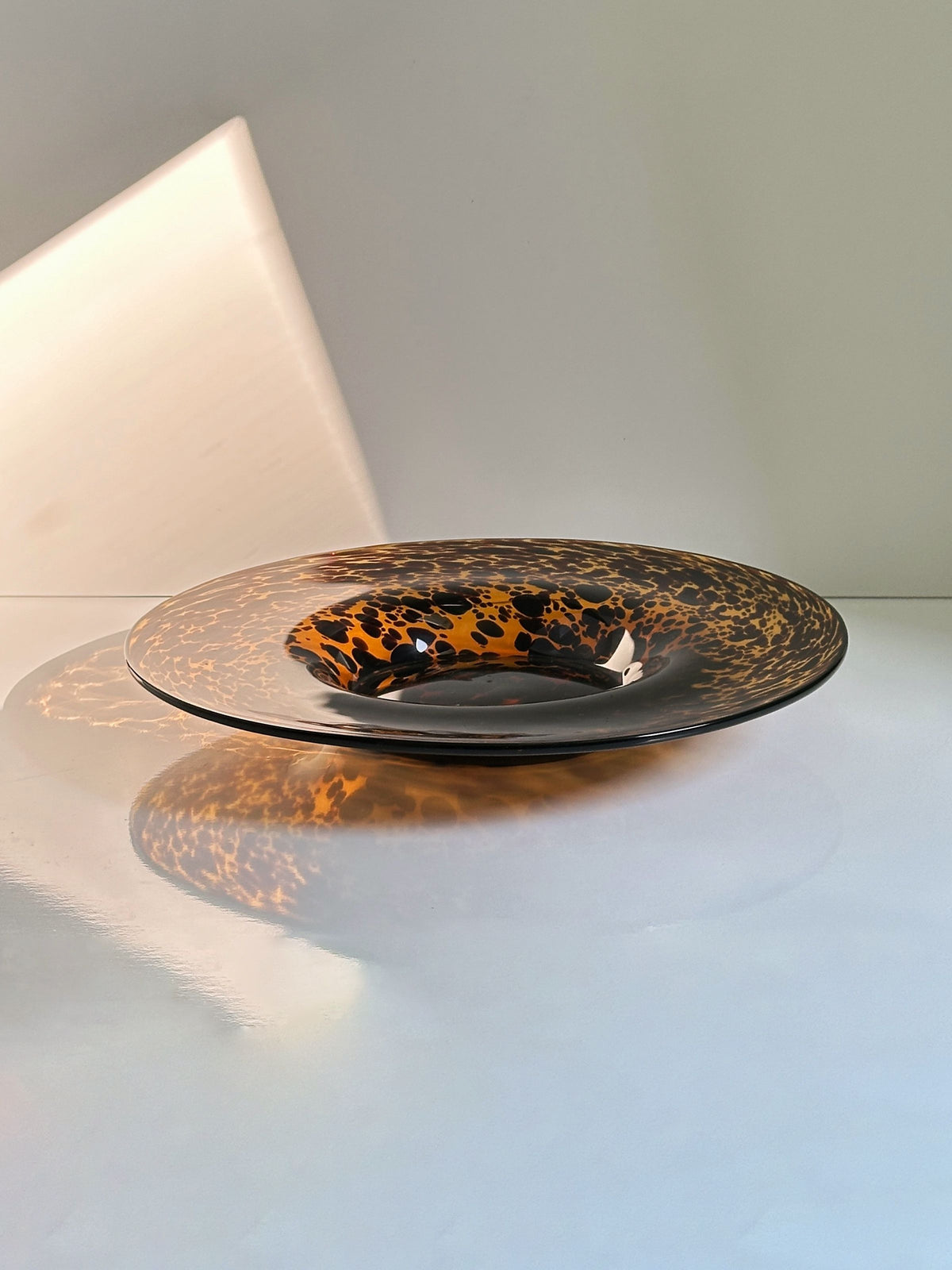 Large Murano glass tortoise bowl with amber speckled pattern 1970s