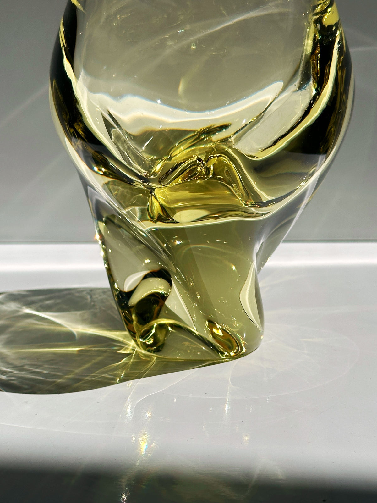 Curved organic form detail of citrine Bohemian glass vase 1960s