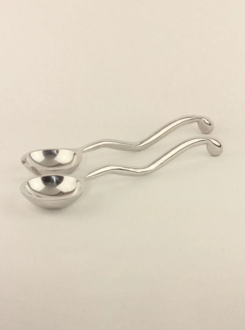 Stainless steel salad servers with wooden handles and sleek design for easy tossing and serving of salads
