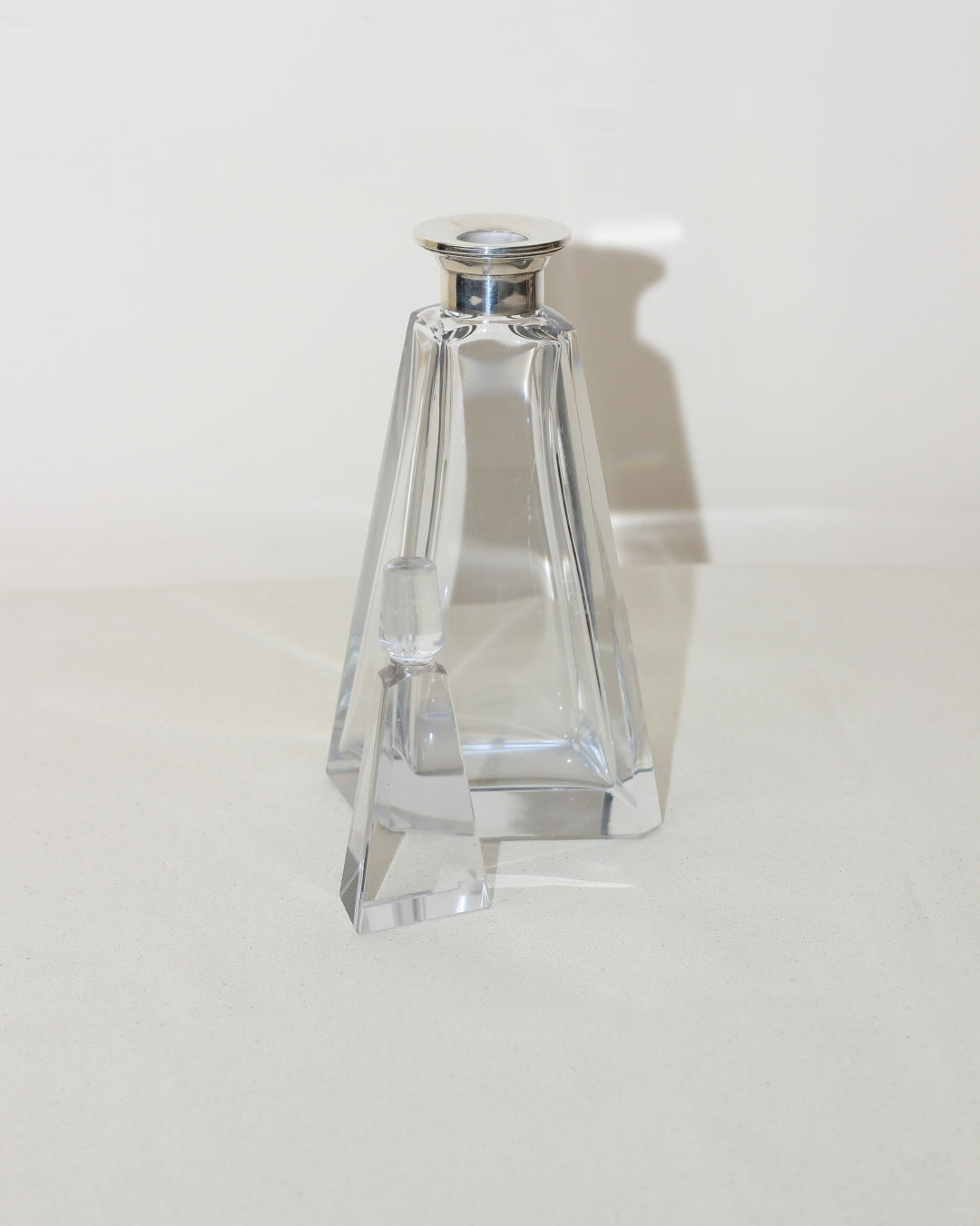 Clear crystal Art Deco decanter with geometric faceted design
