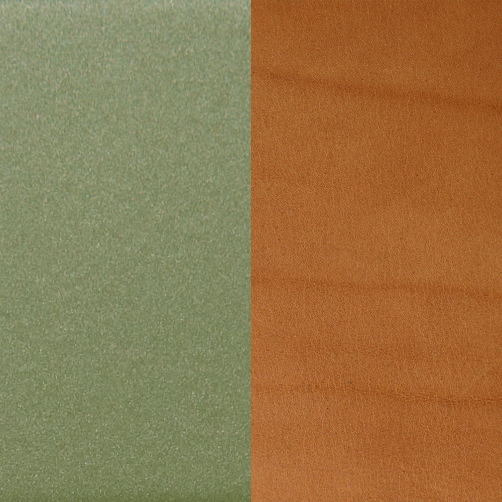 Sage green and cognac leather material swatches for LA BASCULE chair