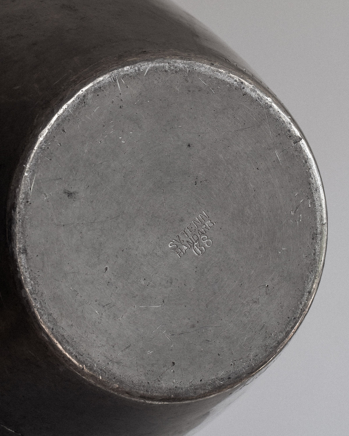 Bottom maker's mark detail of Swedish pewter amphora vase 1930s