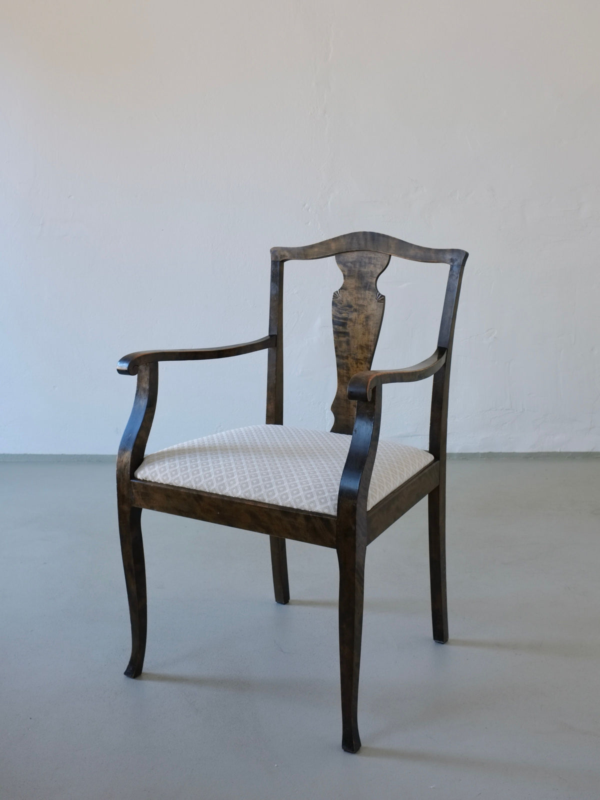 Swedish Grace satin birch armchair with upholstered seat, 1920s