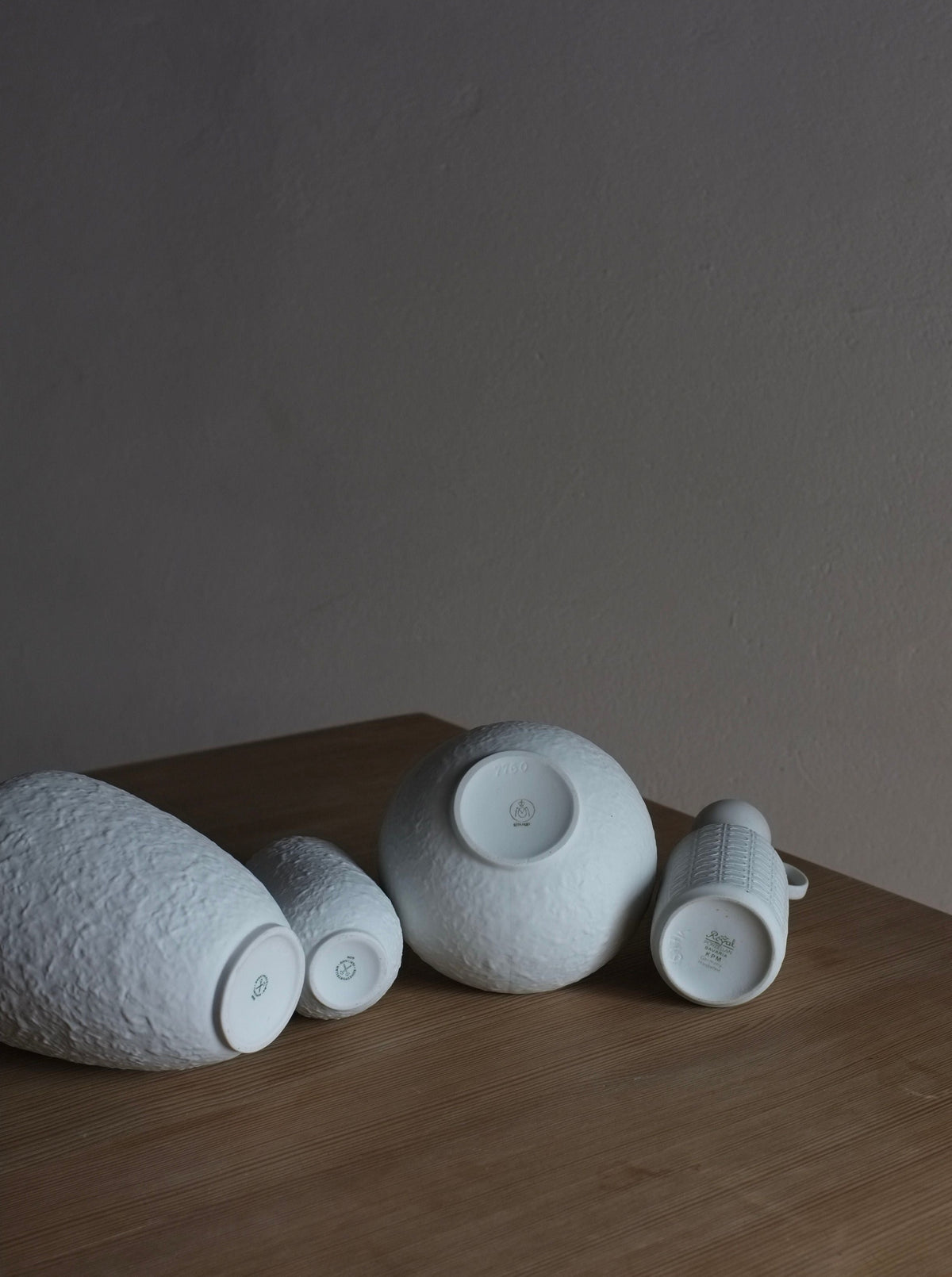Collection of 4 elegant 1960s White Biscuit Porcelain Vases crafted in West Germany