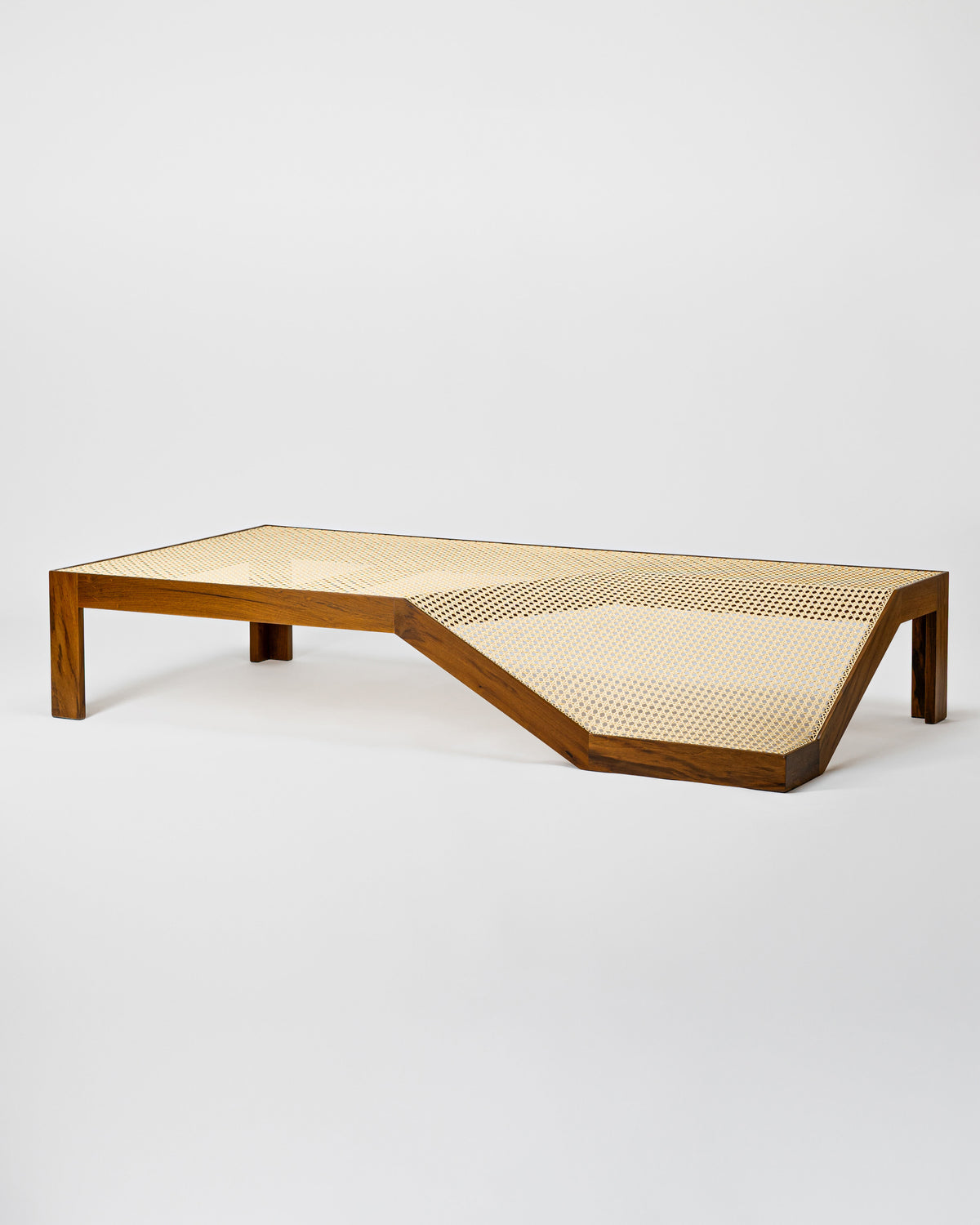 Cabana center table with woven cane top and walnut wood frame
