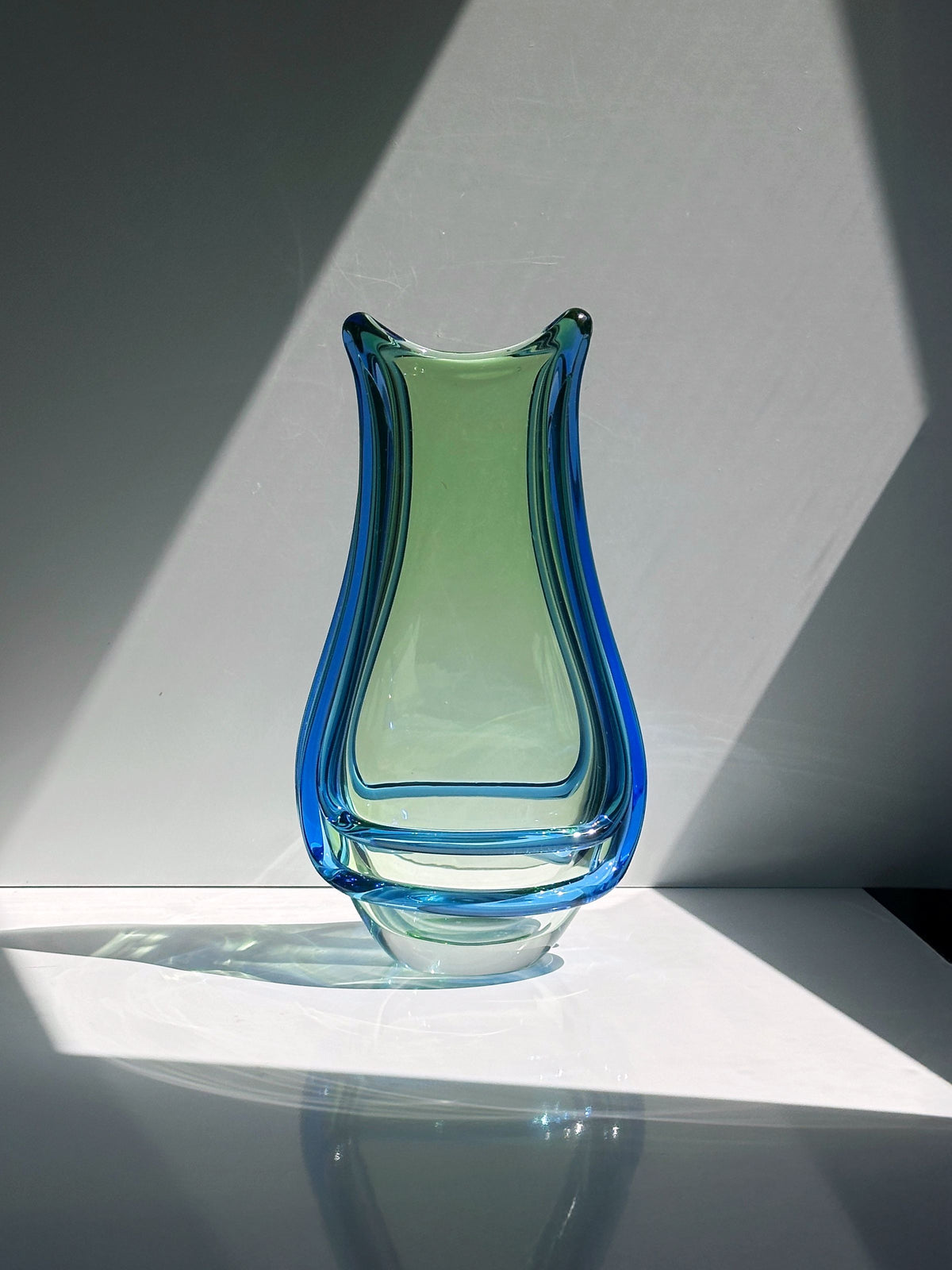 Green and blue Bohemian glass vase detail by František Zemek