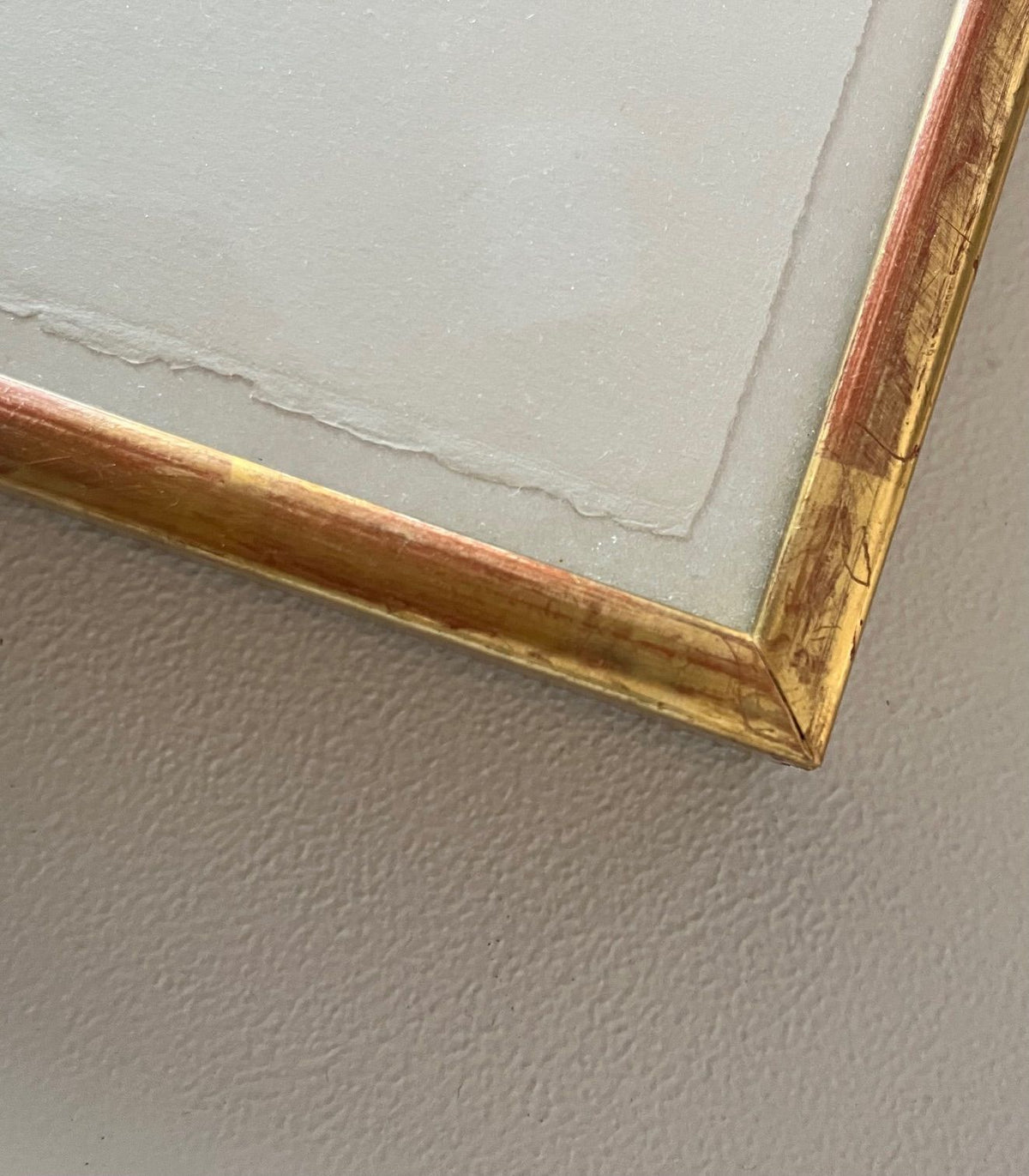 Corner detail of gilded wooden frame on Fautrier nude drawing
