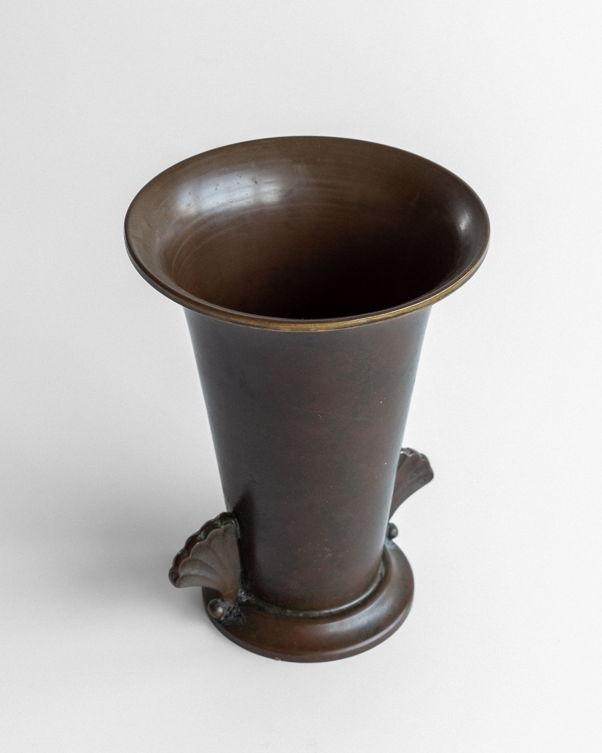 Bronze Art Deco vase with leaf motifs and flared rim, 1930s Danish