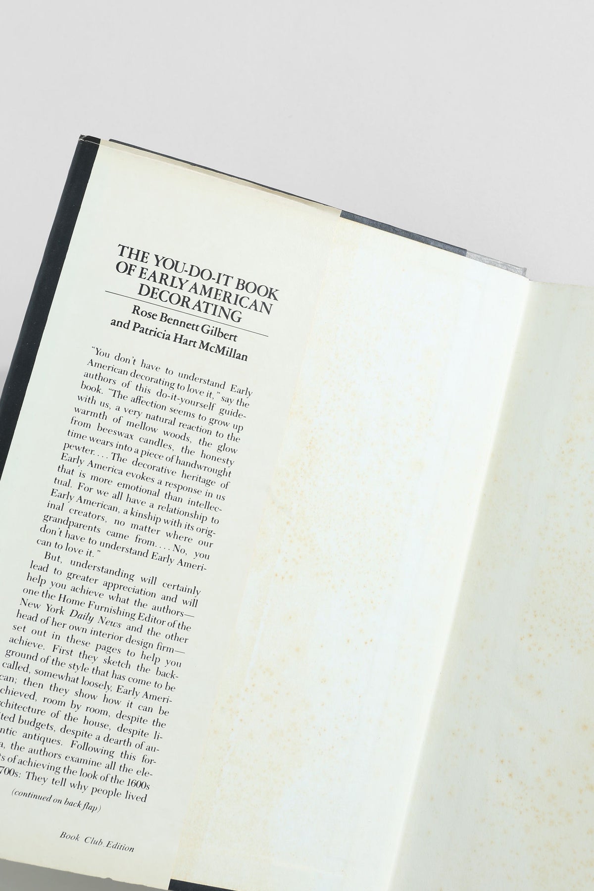 Open page of Early American decorating book showing interior design content