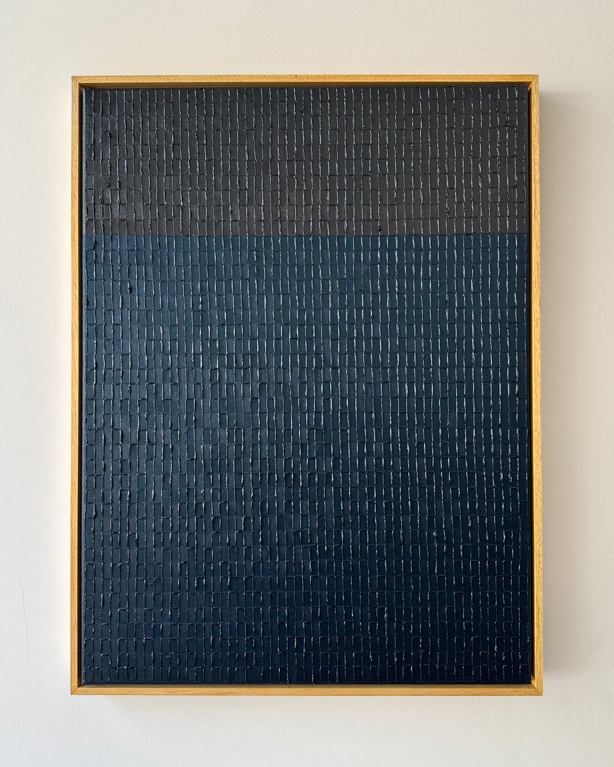 Prussian Black textured painting with grid pattern by Roi Elmaliah