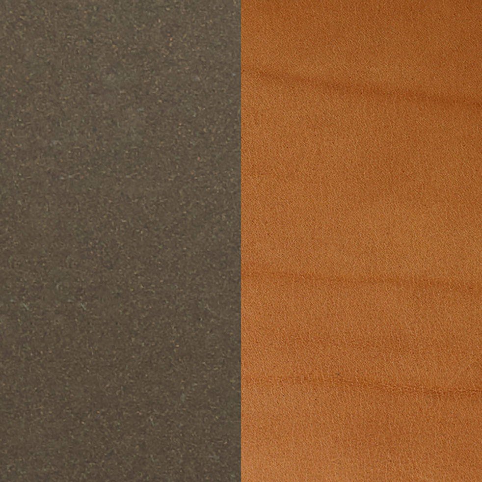 Dark olive and cognac leather material samples for La Bascule chair