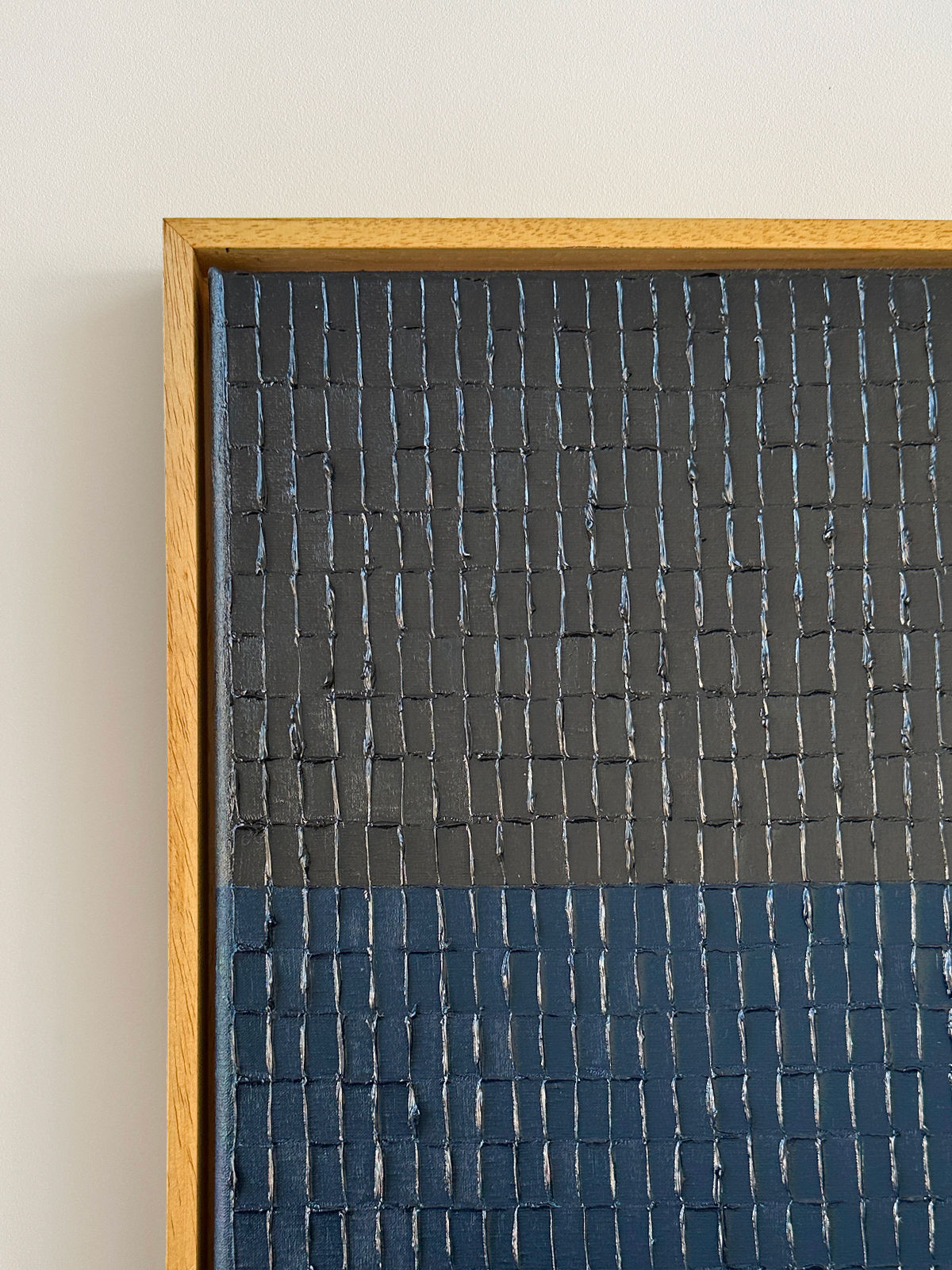 Textured grid detail of Prussian Black abstract painting