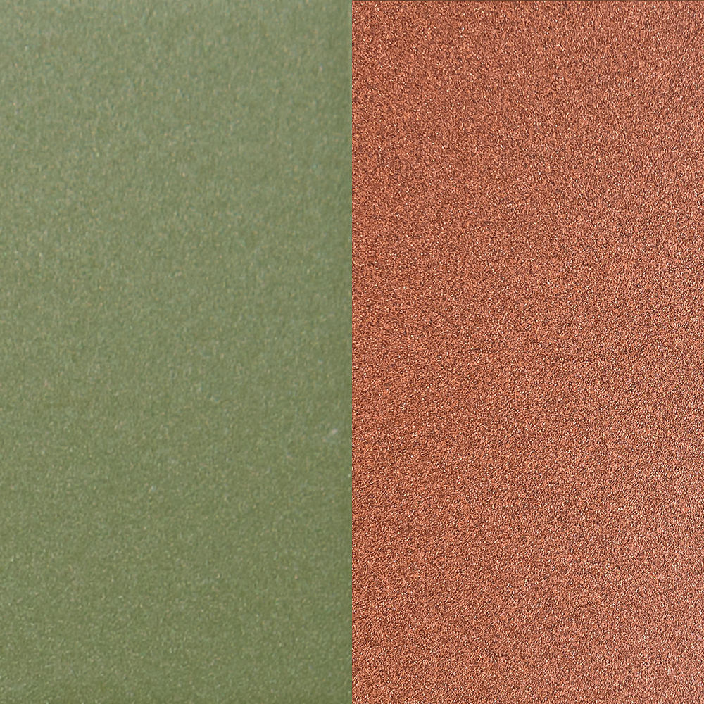 Two-tone material detail of Double Jeu coffee table sage green rust