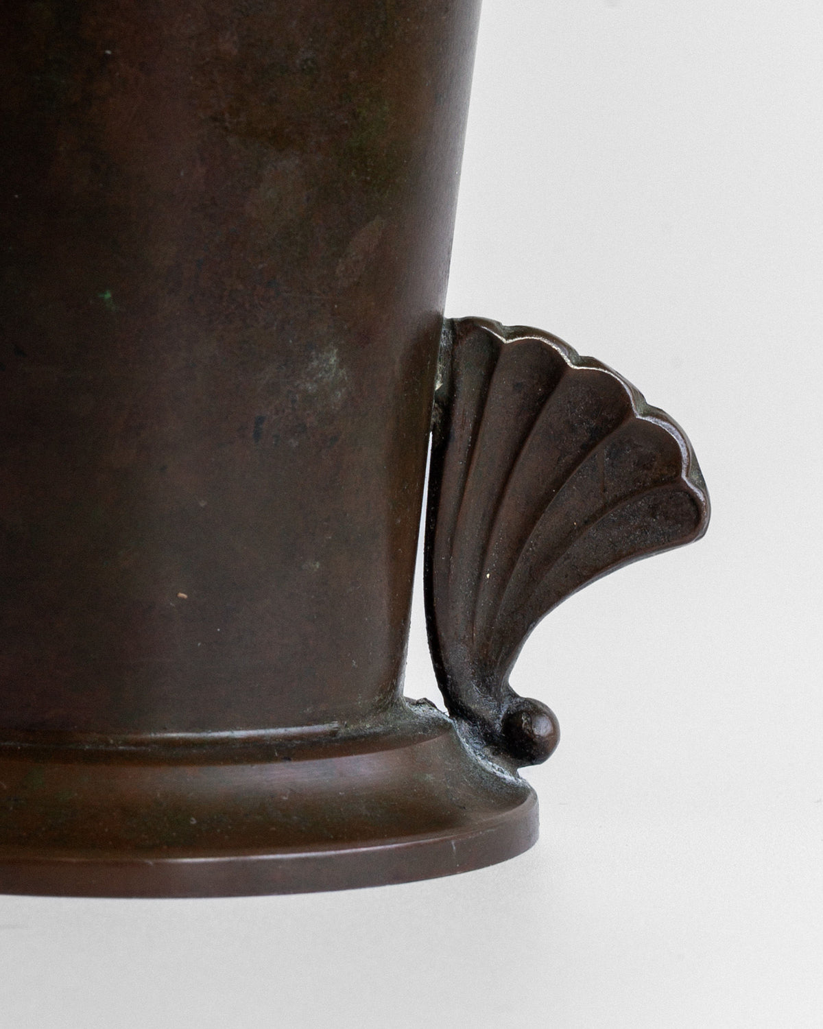 Fan-shaped bronze spout detail of Danish Art Deco vase 1930s