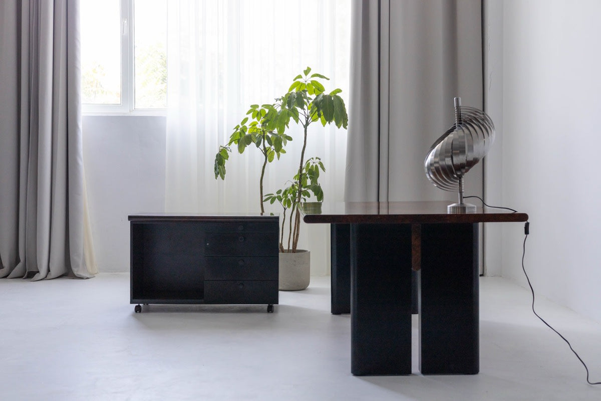 Executive Burlwood Desk and small cabinet 1980s by Urban Vintage | The Oblist