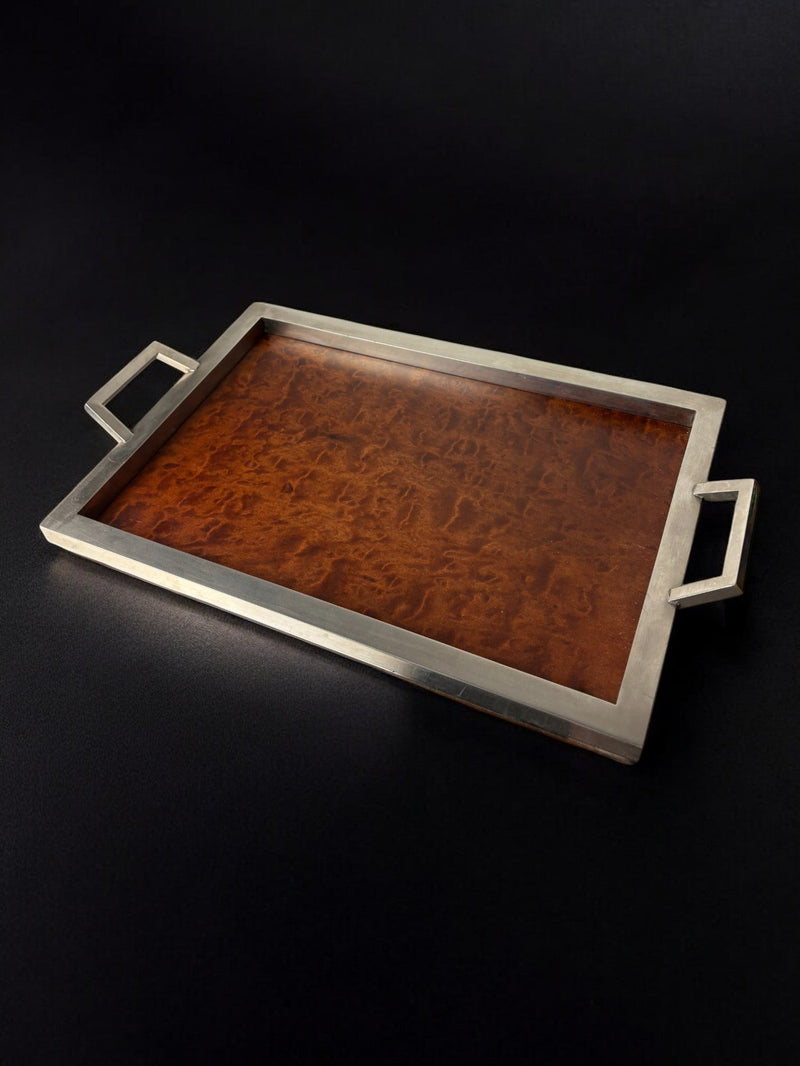 Dior style Tray in Wood & Chromed, Italy, 1970's by Malamar Studio | The Oblist